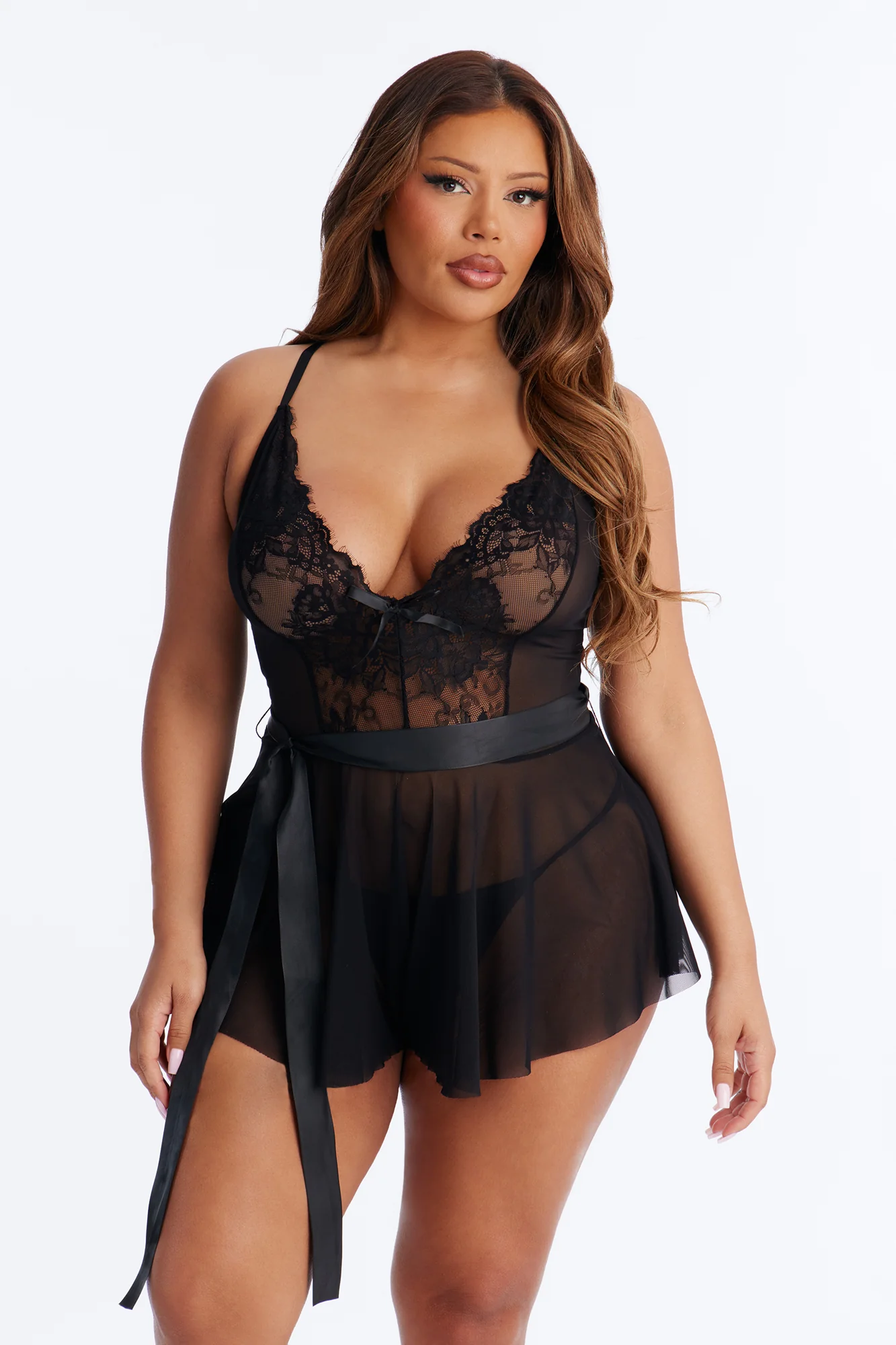 Arely Lace Trim Flowy Romper - Black - Image 4