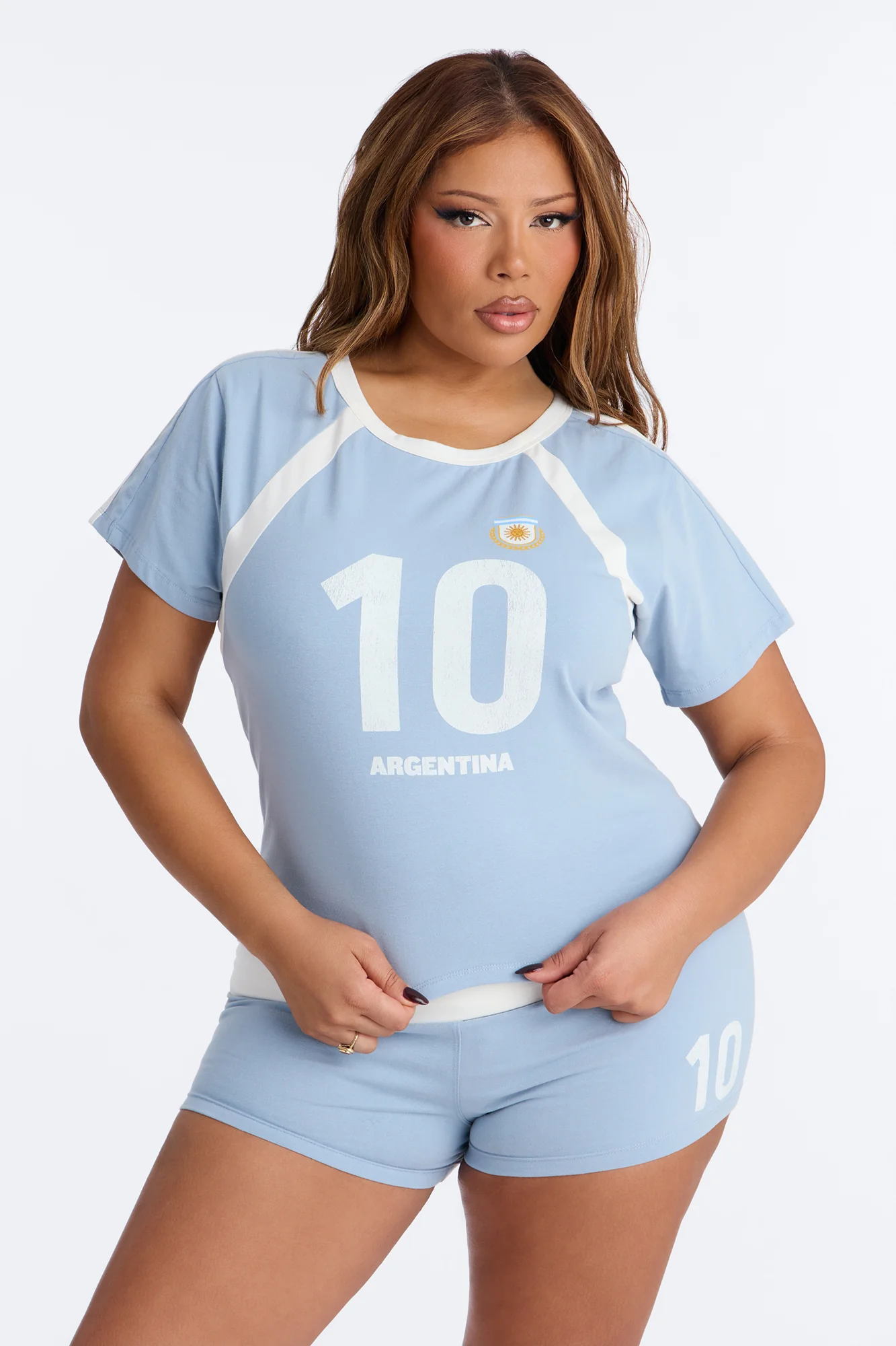 Argentina Athletic Trim Fitted Baby Tee - Blue - Image 5
