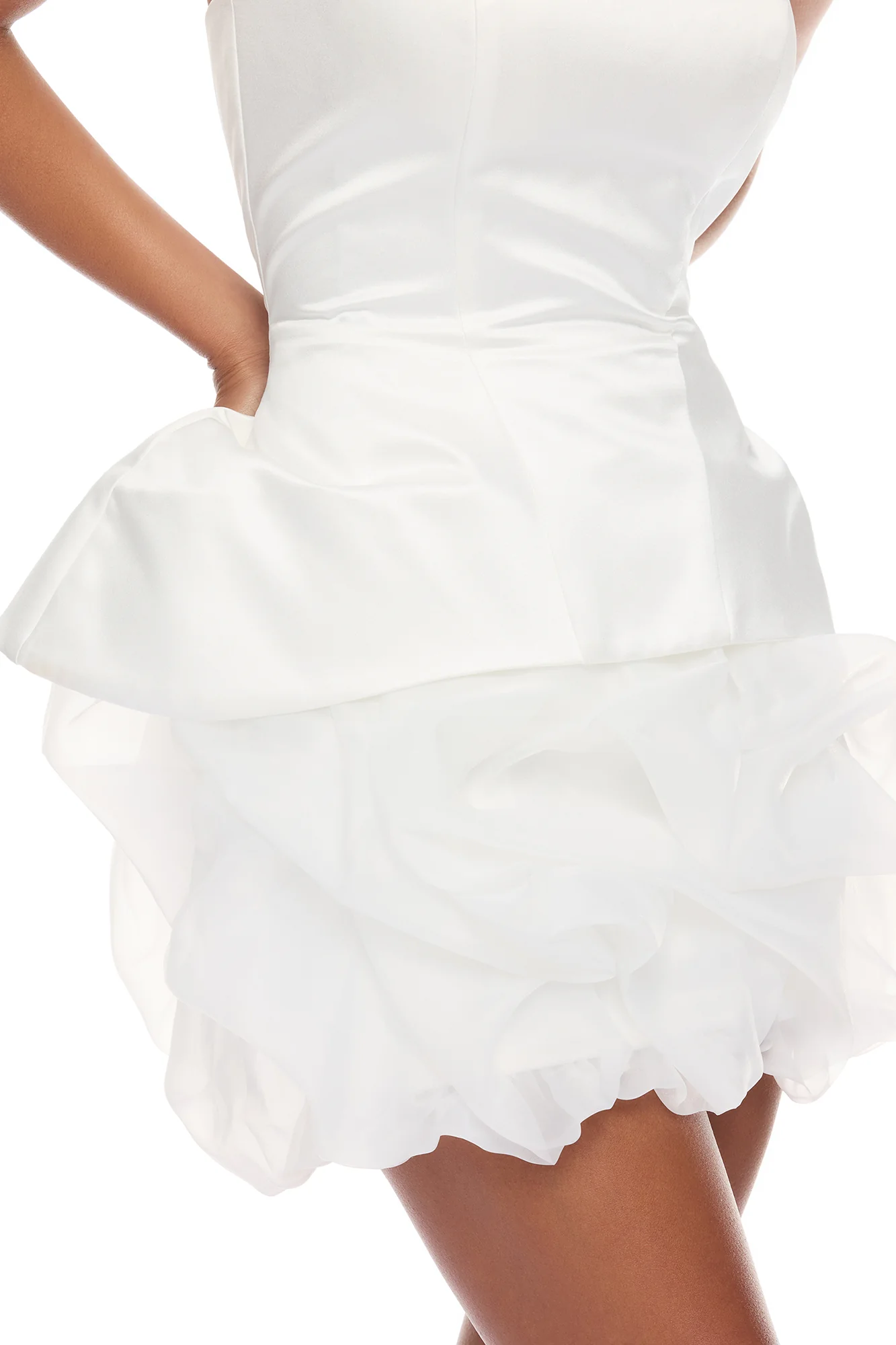 Ariana Bubble Satin Mini Dress - White - Image 3