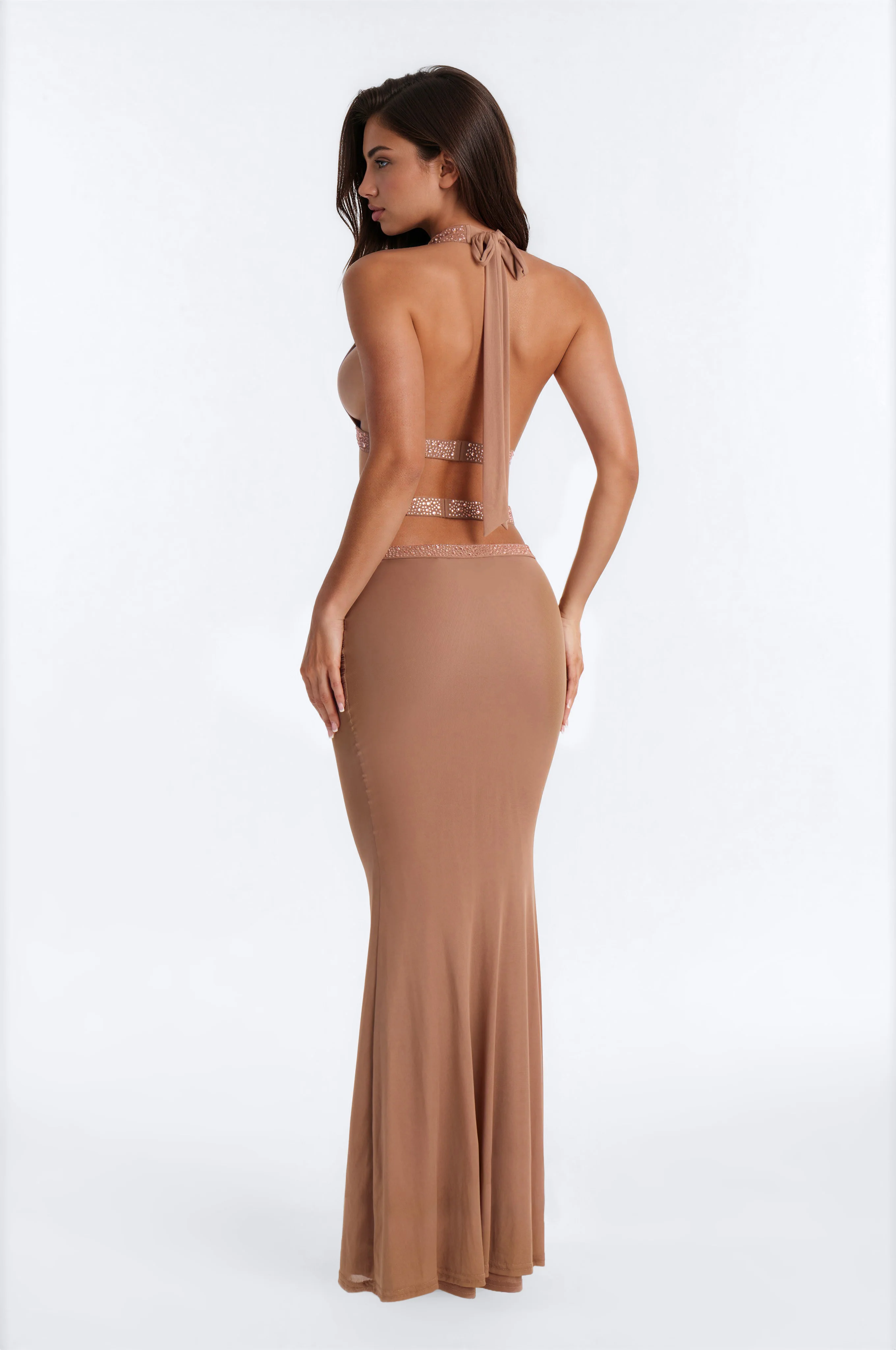 Ariella Embellished Cut Out Skirt Set - Mocha - Image 4
