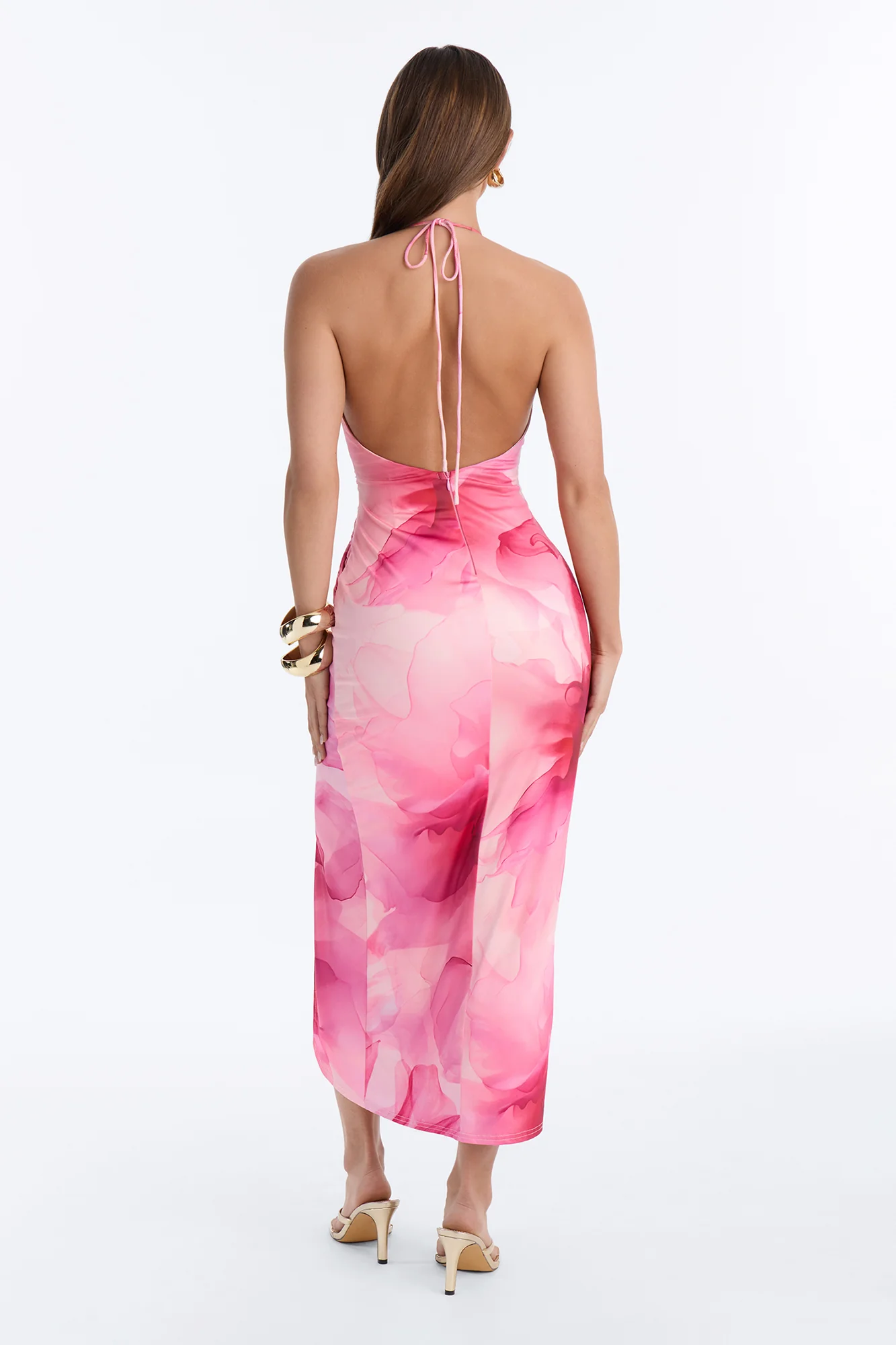 Arlette Halter Floral Midi Dress - Pink - Image 3