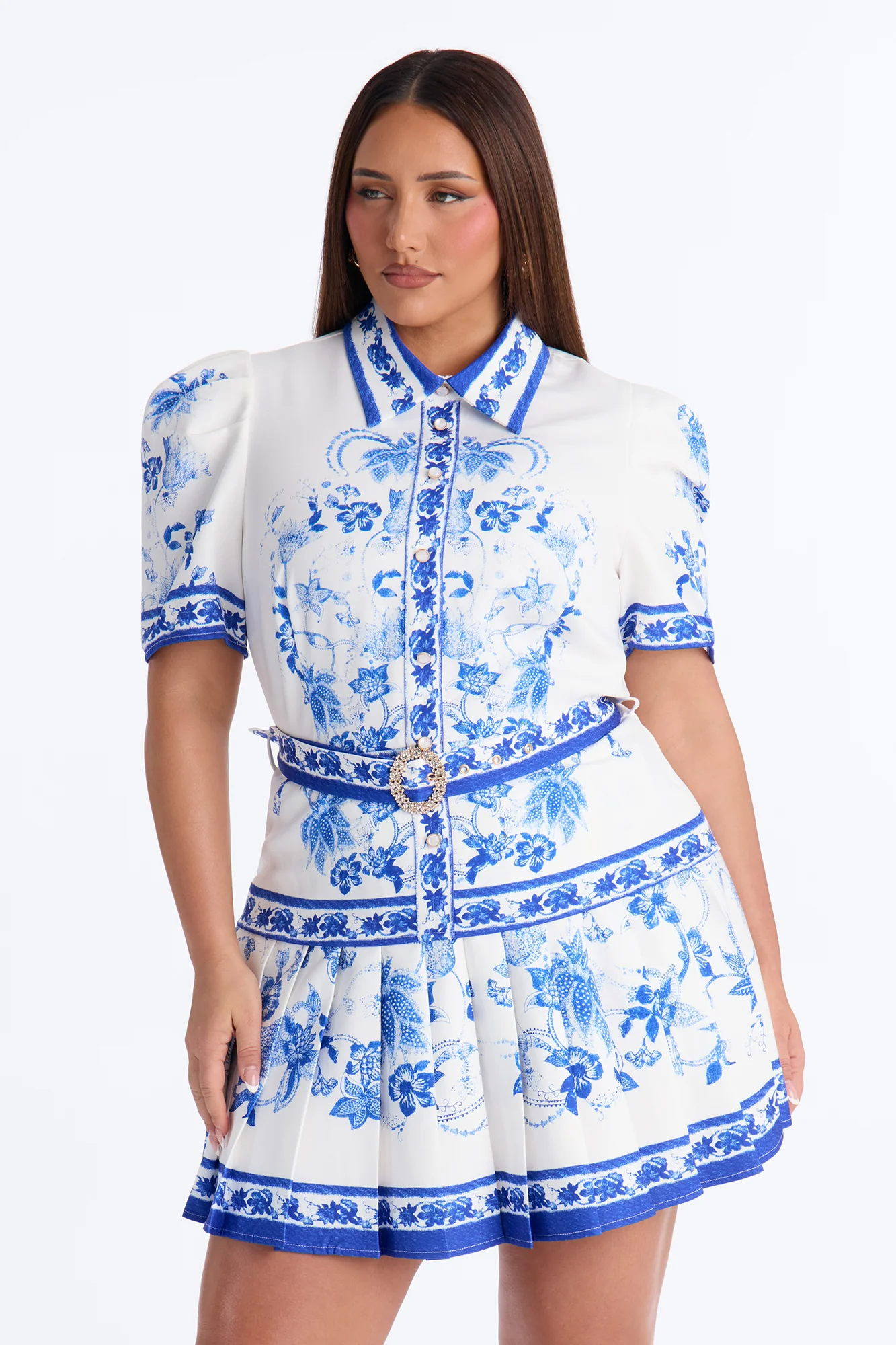 Arlette Short Sleeve Belted Mini Dress - Blue/combo - Image 5