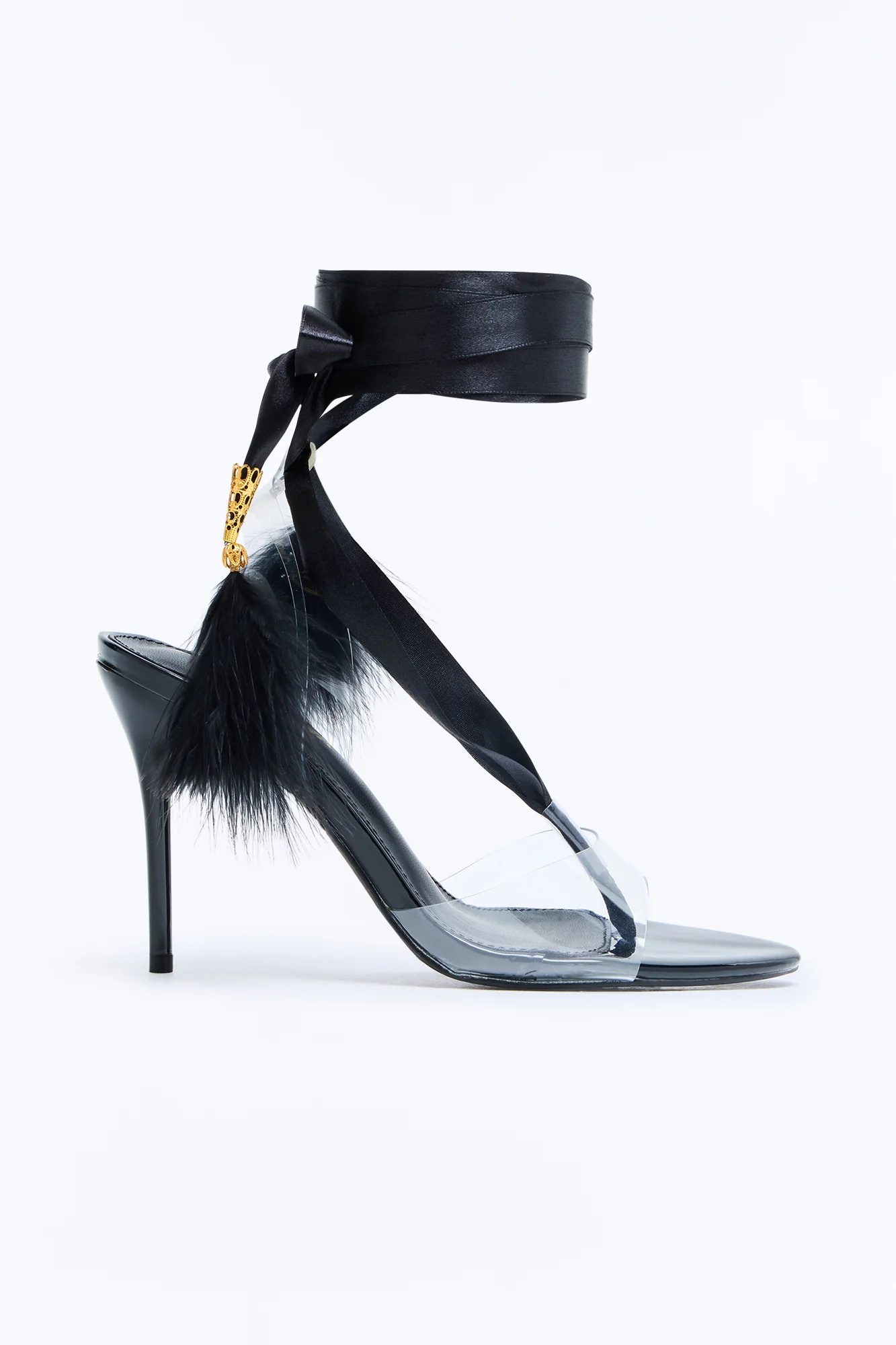 Arlynn Feather Tassel Wrap Up Heels - Black - Image 3