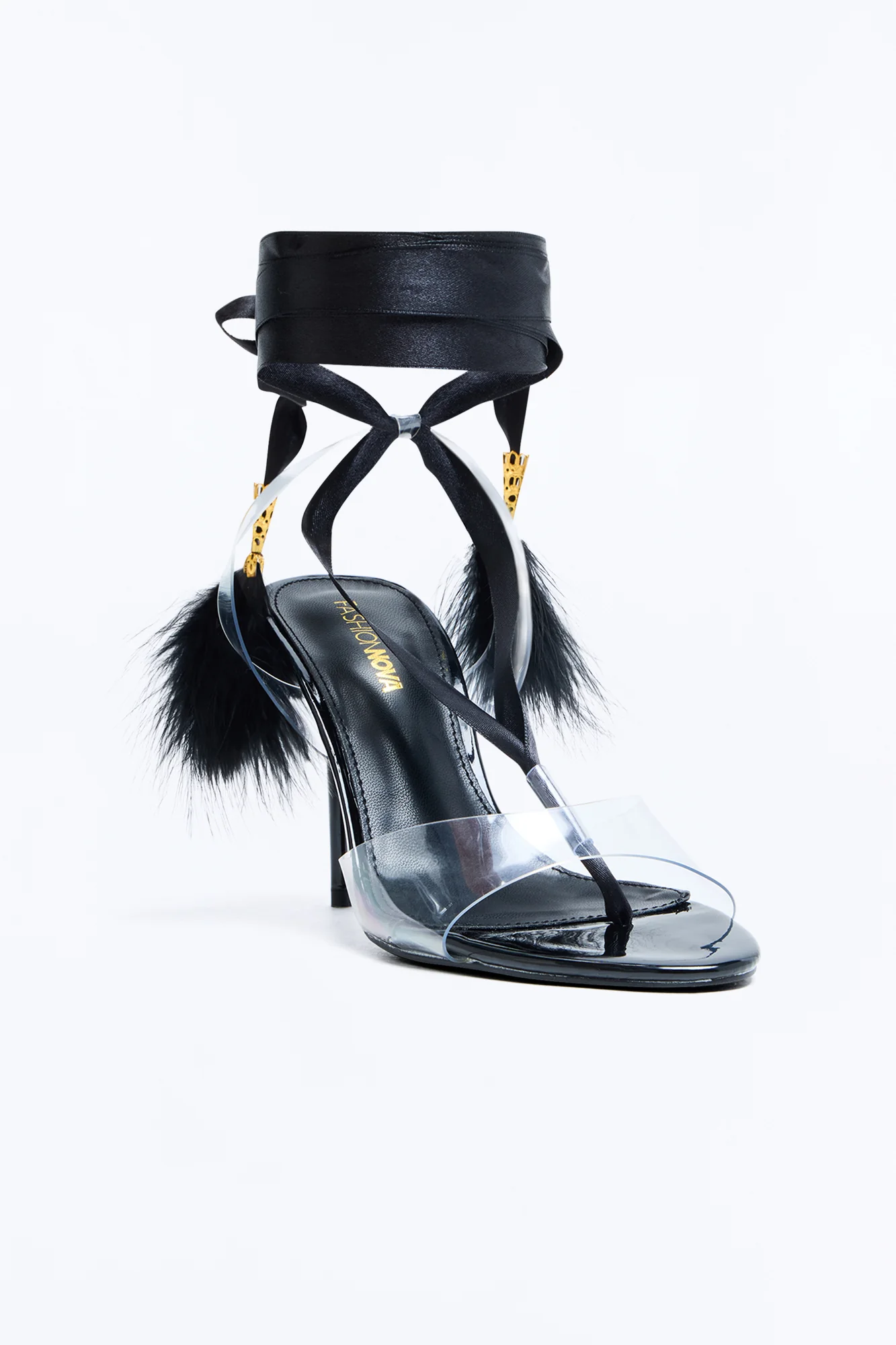 Arlynn Feather Tassel Wrap Up Heels - Black - Image 4