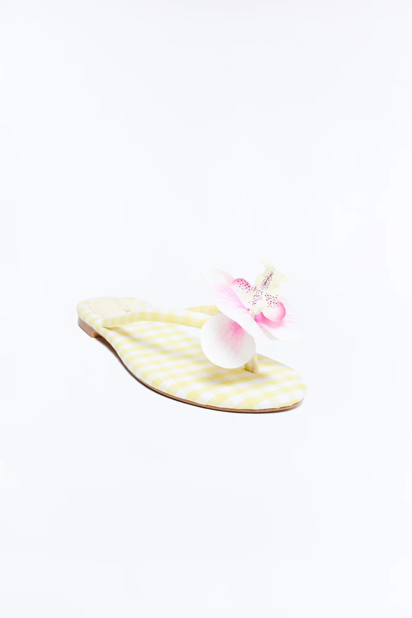 Ashbie Flower Gingham Flip Flops - Yellow - Image 4
