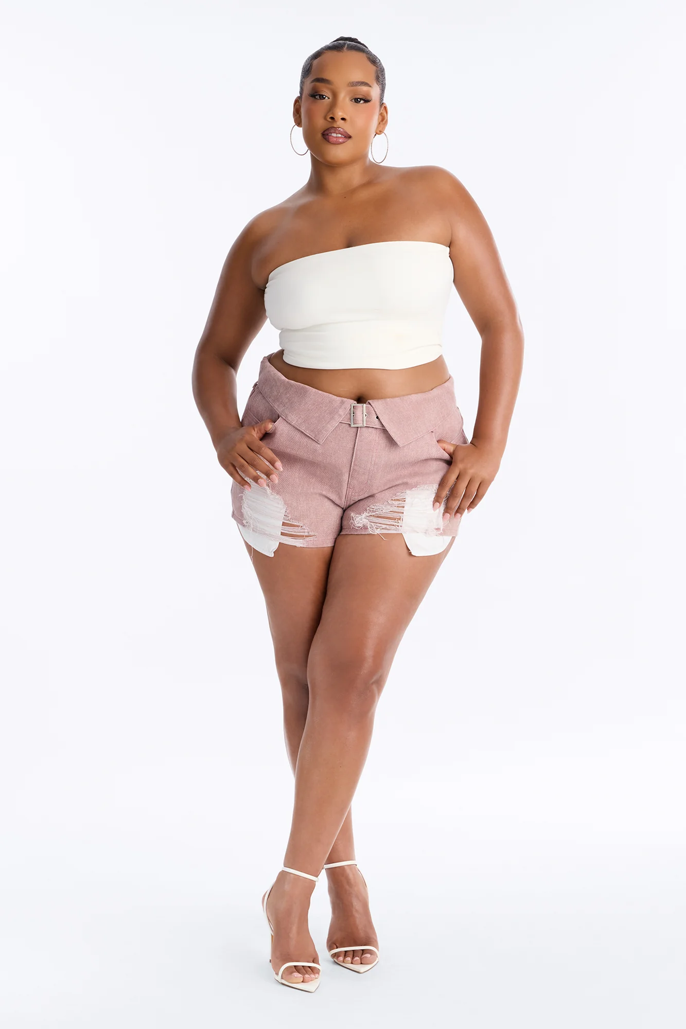 Ashton Belted Washed Twill Distressed Micro Short - Pink - Image 4