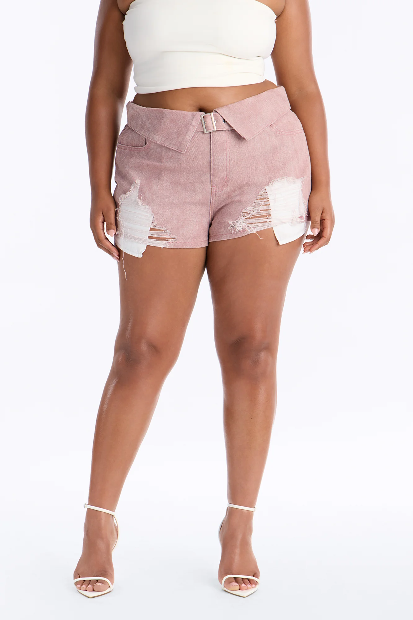 Ashton Belted Washed Twill Distressed Micro Short - Pink - Image 5
