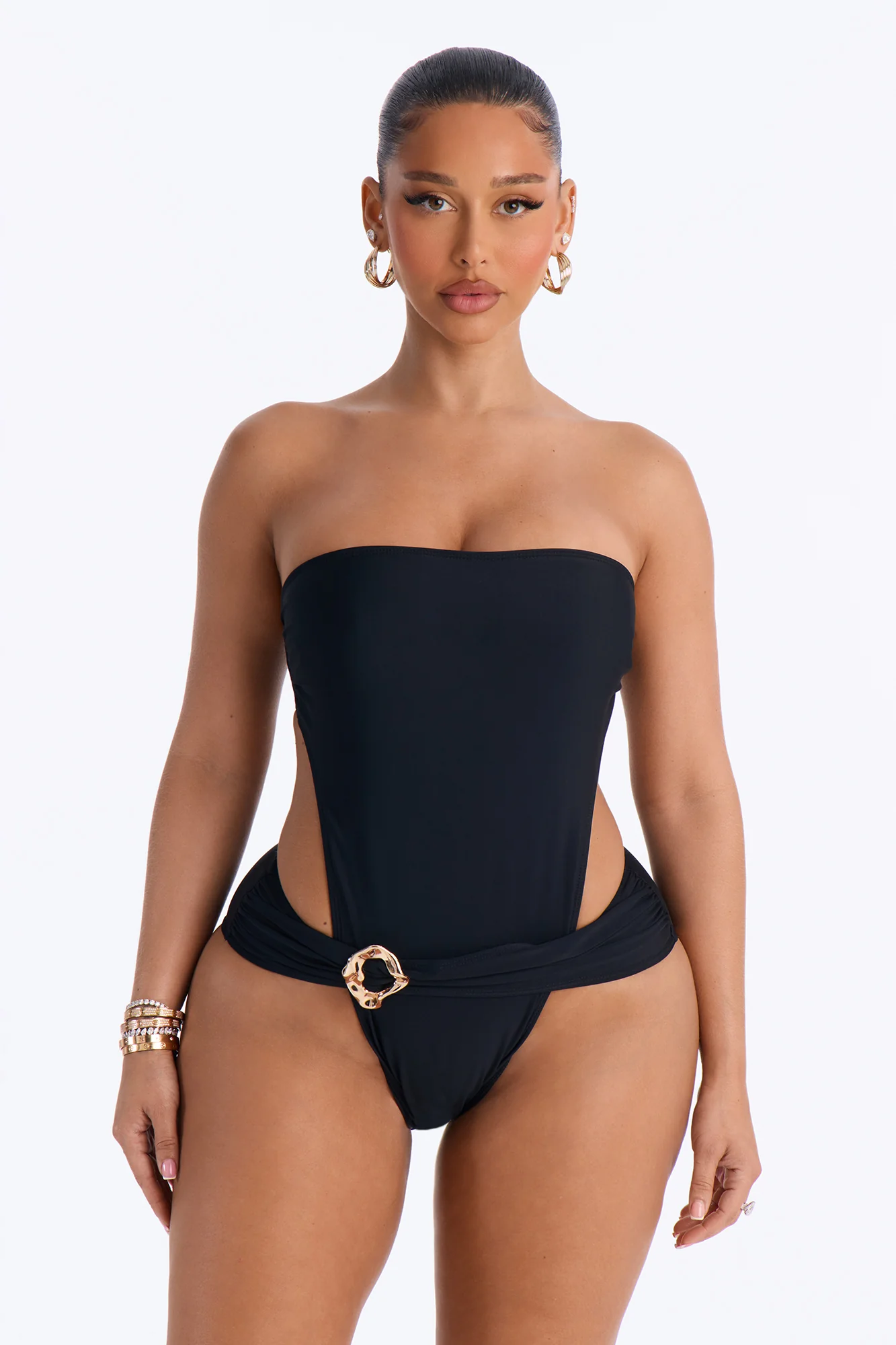 Aspen 1 Piece Strapless Cut Out Swimsuit - Black