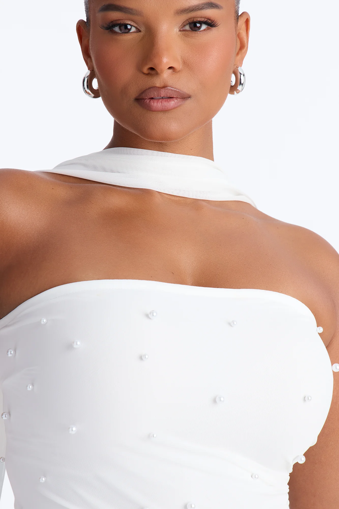 Astrid Strapless Mesh Mini Dress - White - Image 7