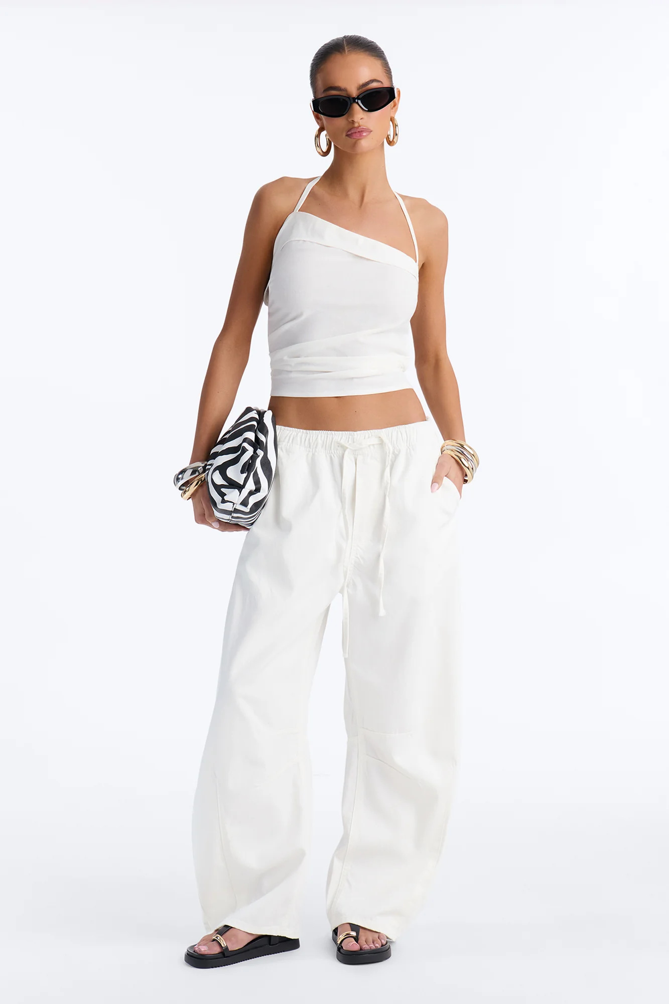 At Sunset Loose Fit TIe Waist Jeans - White - Image 2