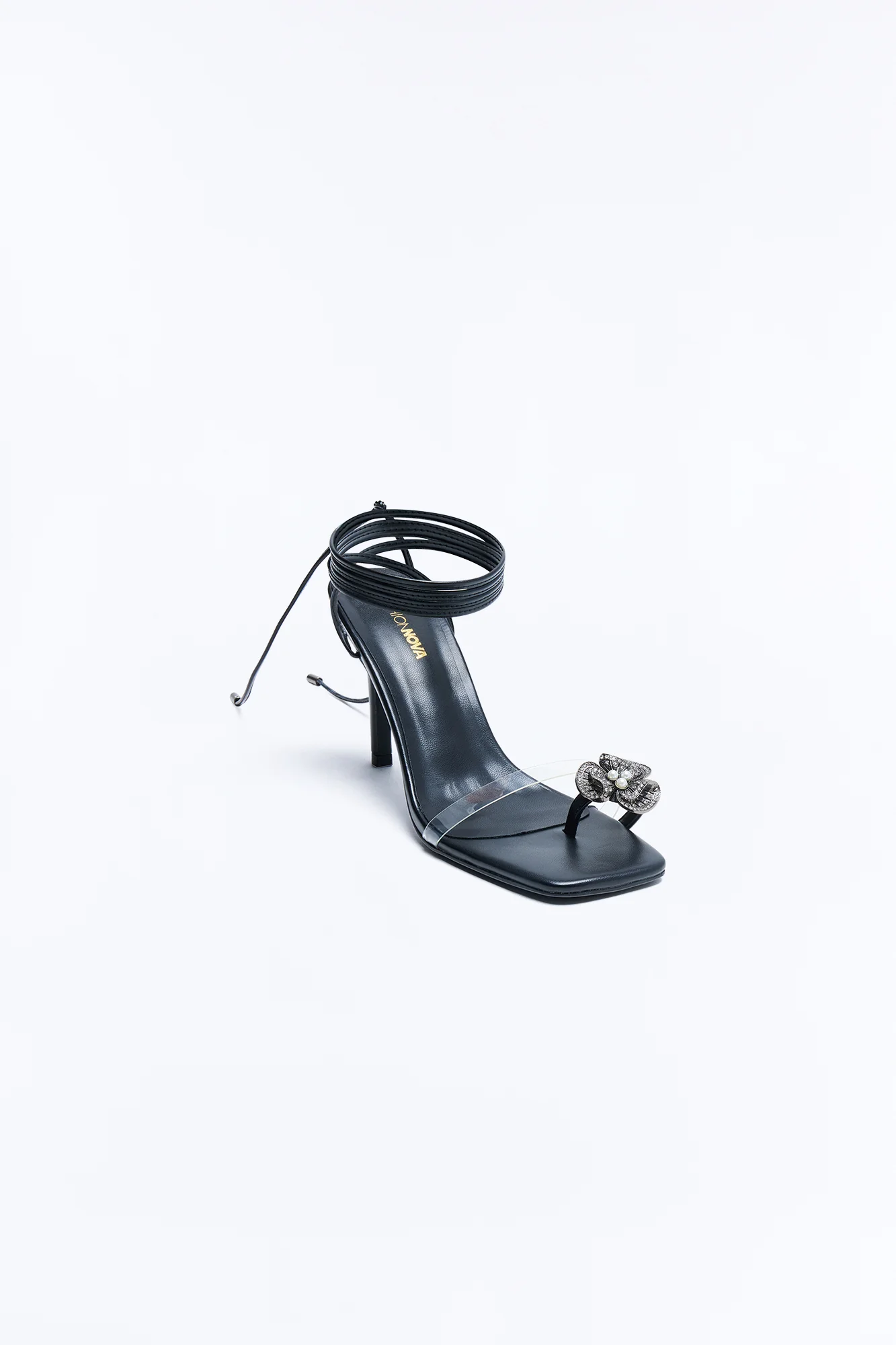 Aubury Hardware Toe Ring Wrap Up Heels - Black - Image 4
