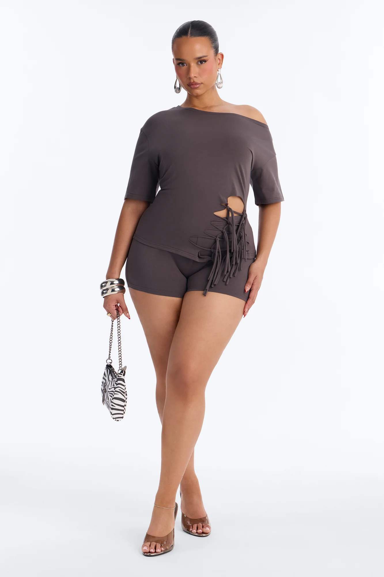 Audrey Cut Out Biker Short Set - Charcoal - Image 6