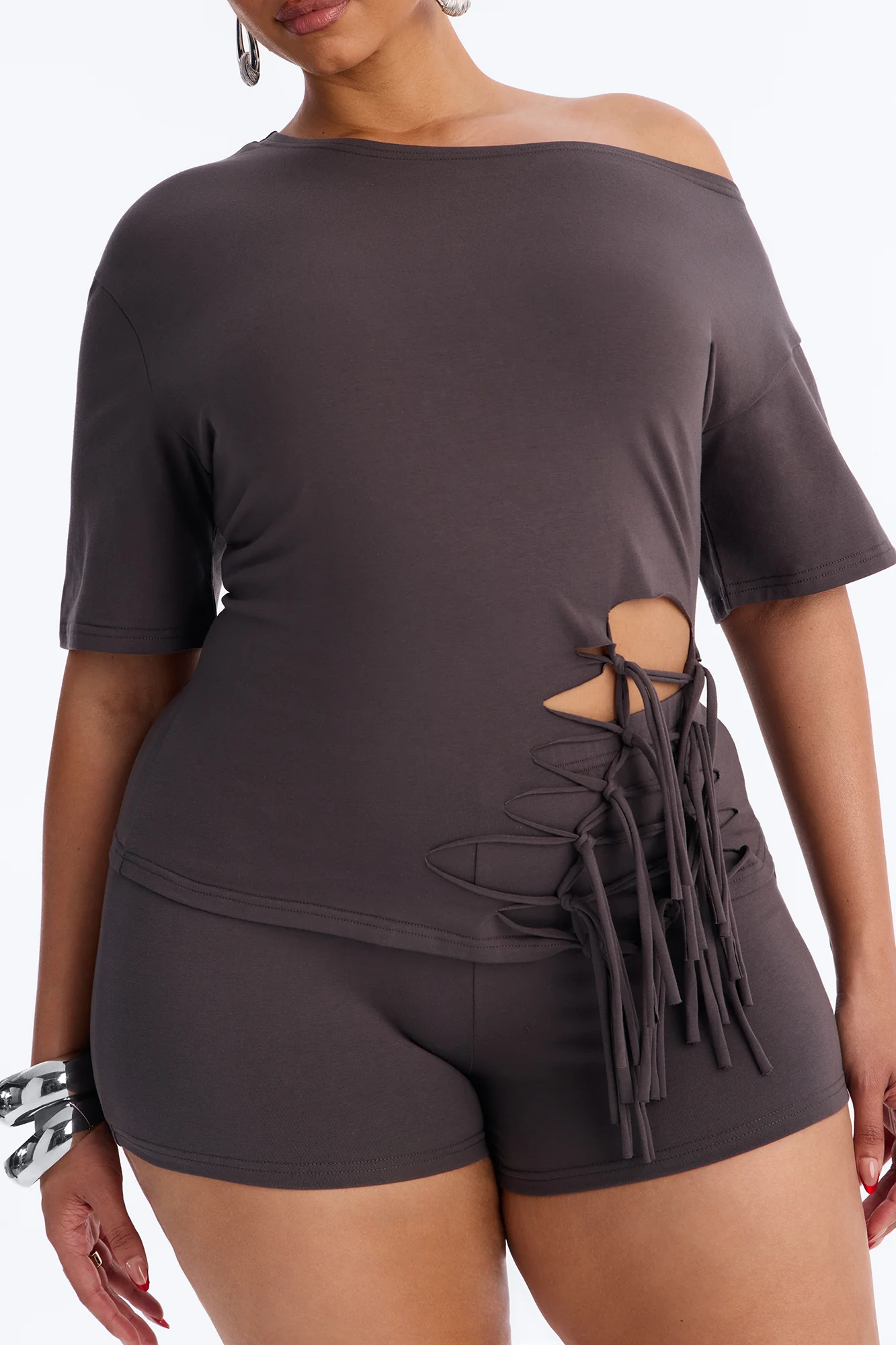 Audrey Cut Out Biker Short Set - Charcoal - Image 7