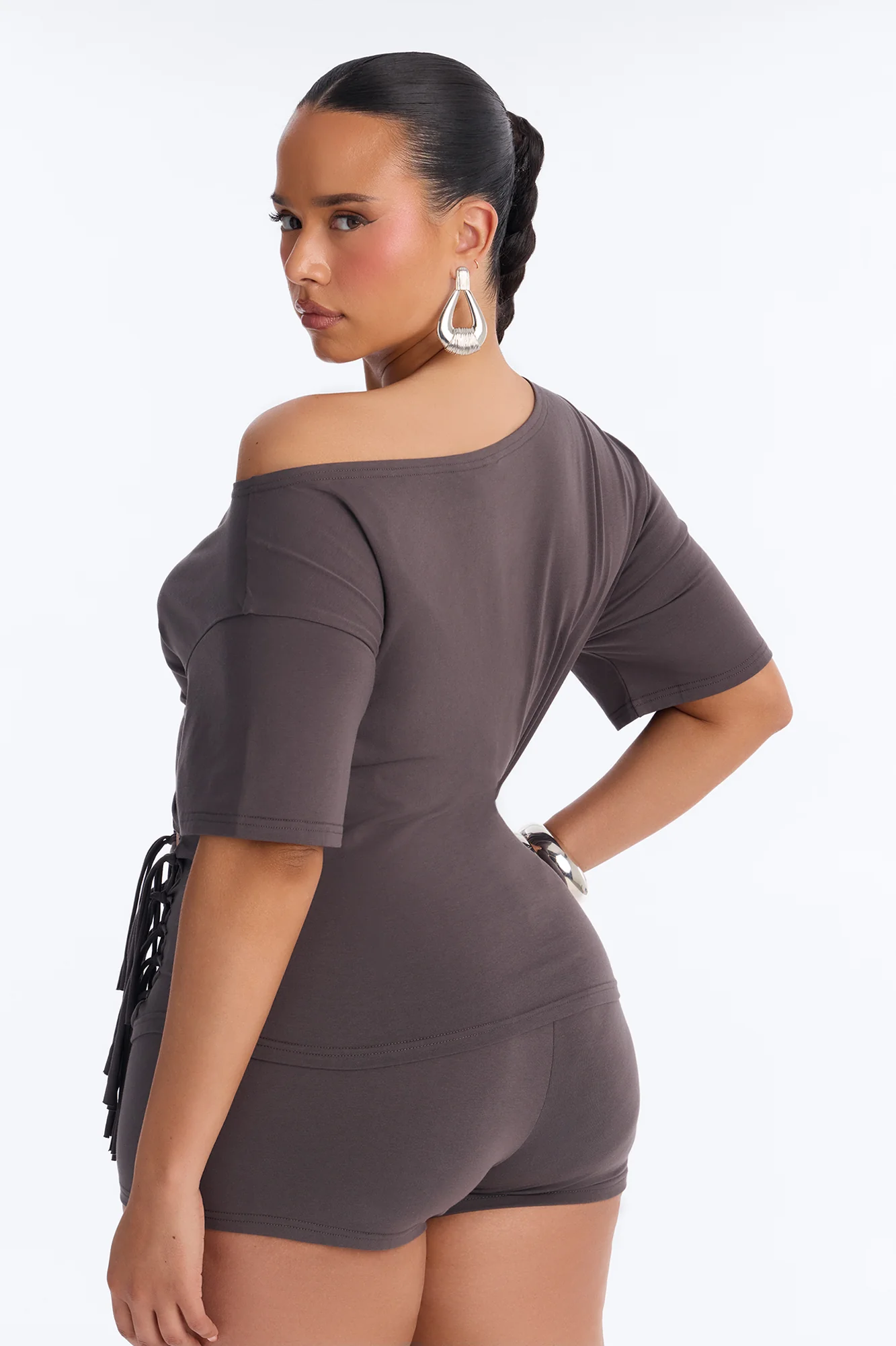 Audrey Cut Out Biker Short Set - Charcoal - Image 8