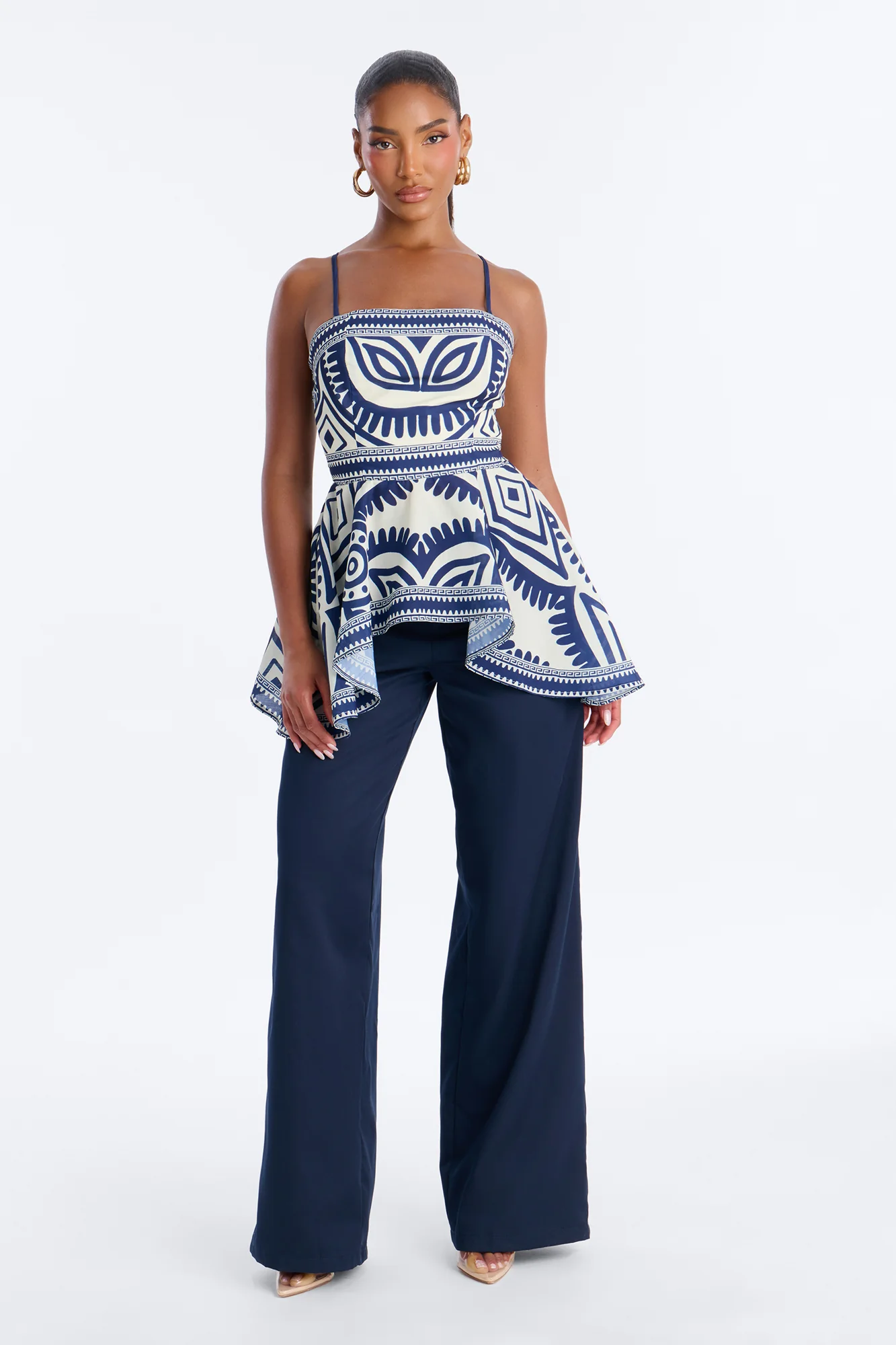 Audrey Linen Pant Set - Navy/combo