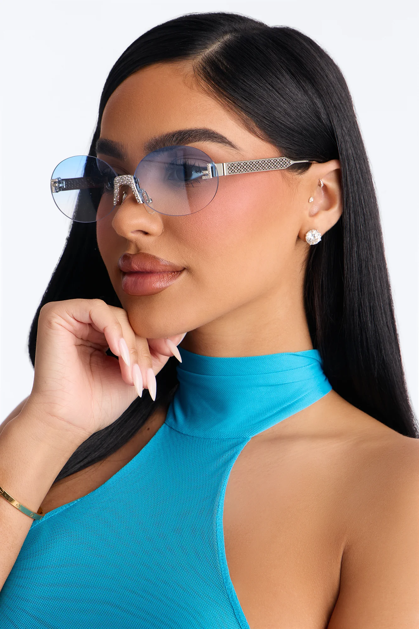 Aurora Crystal Sunglasses - Silver/Blue - Image 2
