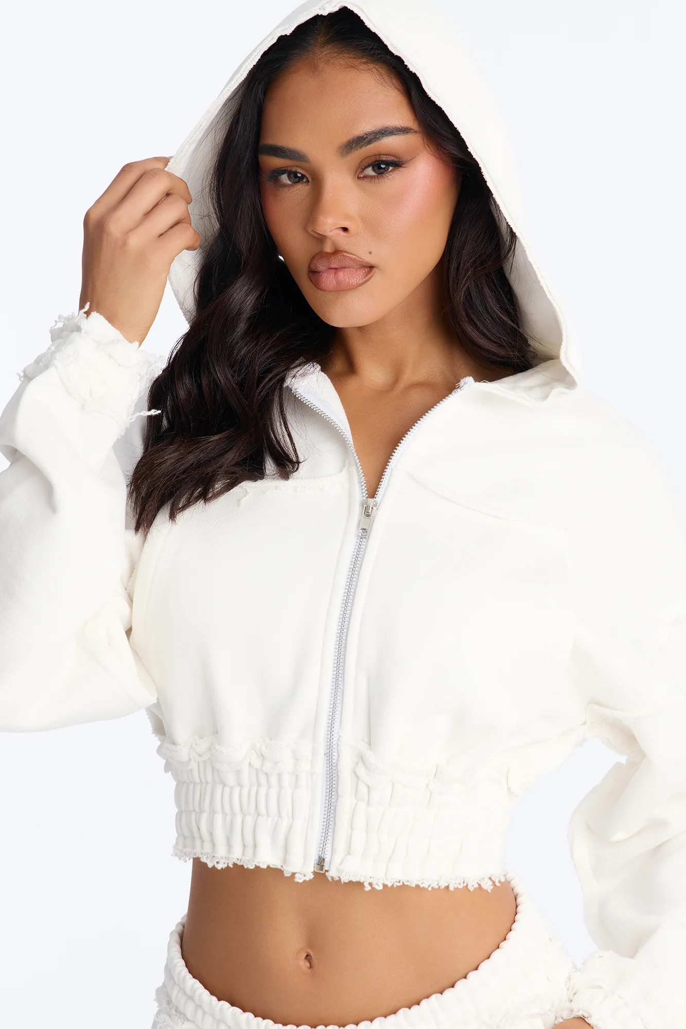Avery French Terry Zip Up Short Set - White - Image 3