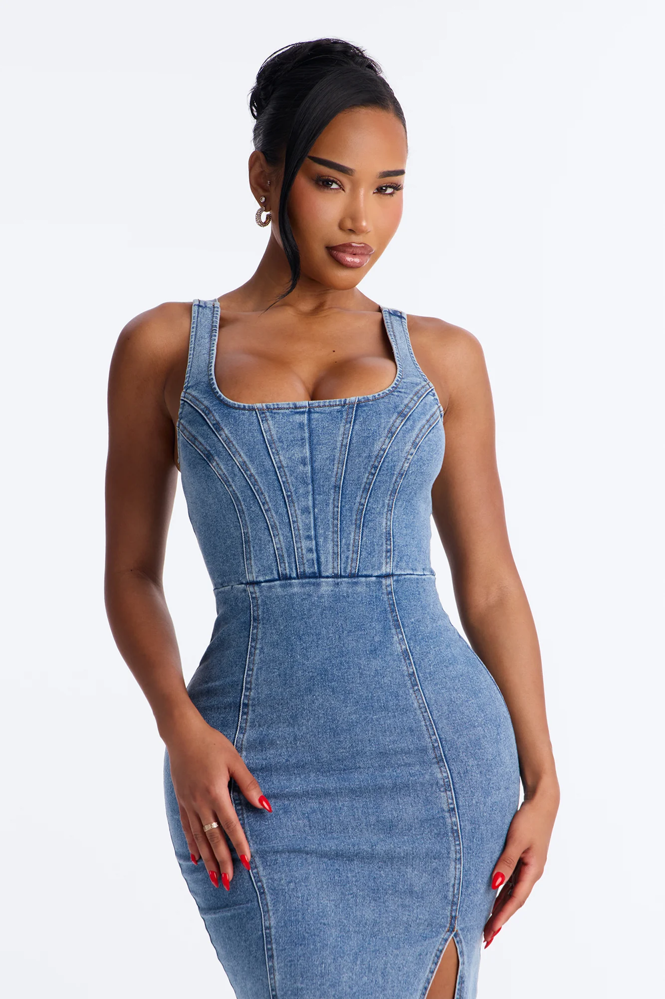 Avery Stretch Denim Midi Dress - Denim - Image 2