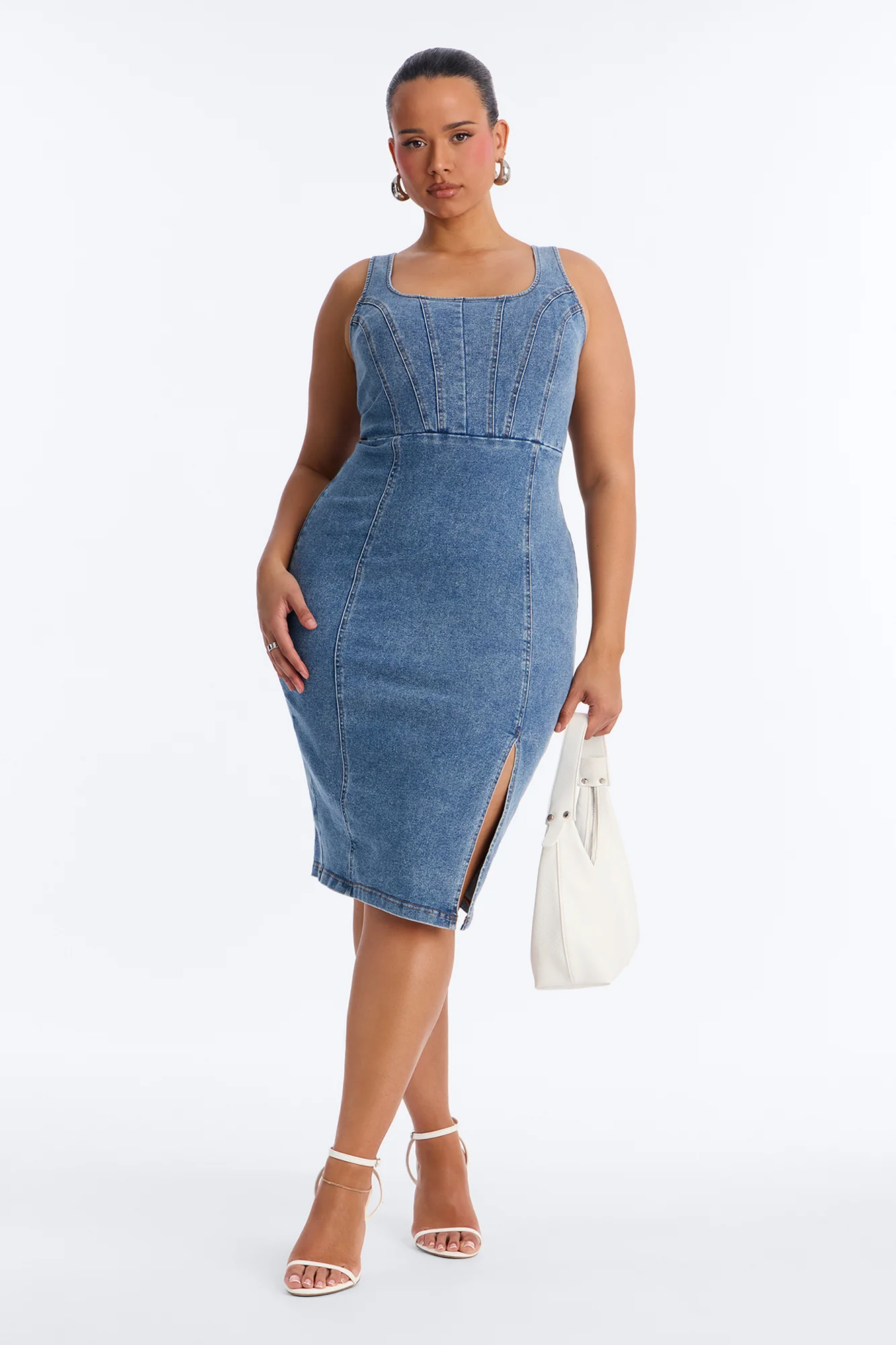 Avery Stretch Denim Midi Dress - Denim - Image 5