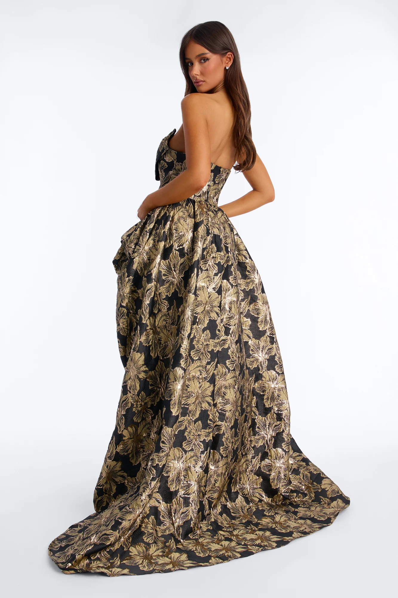 Ayla Strapless Jacquard Gown - Black/Gold - Image 4