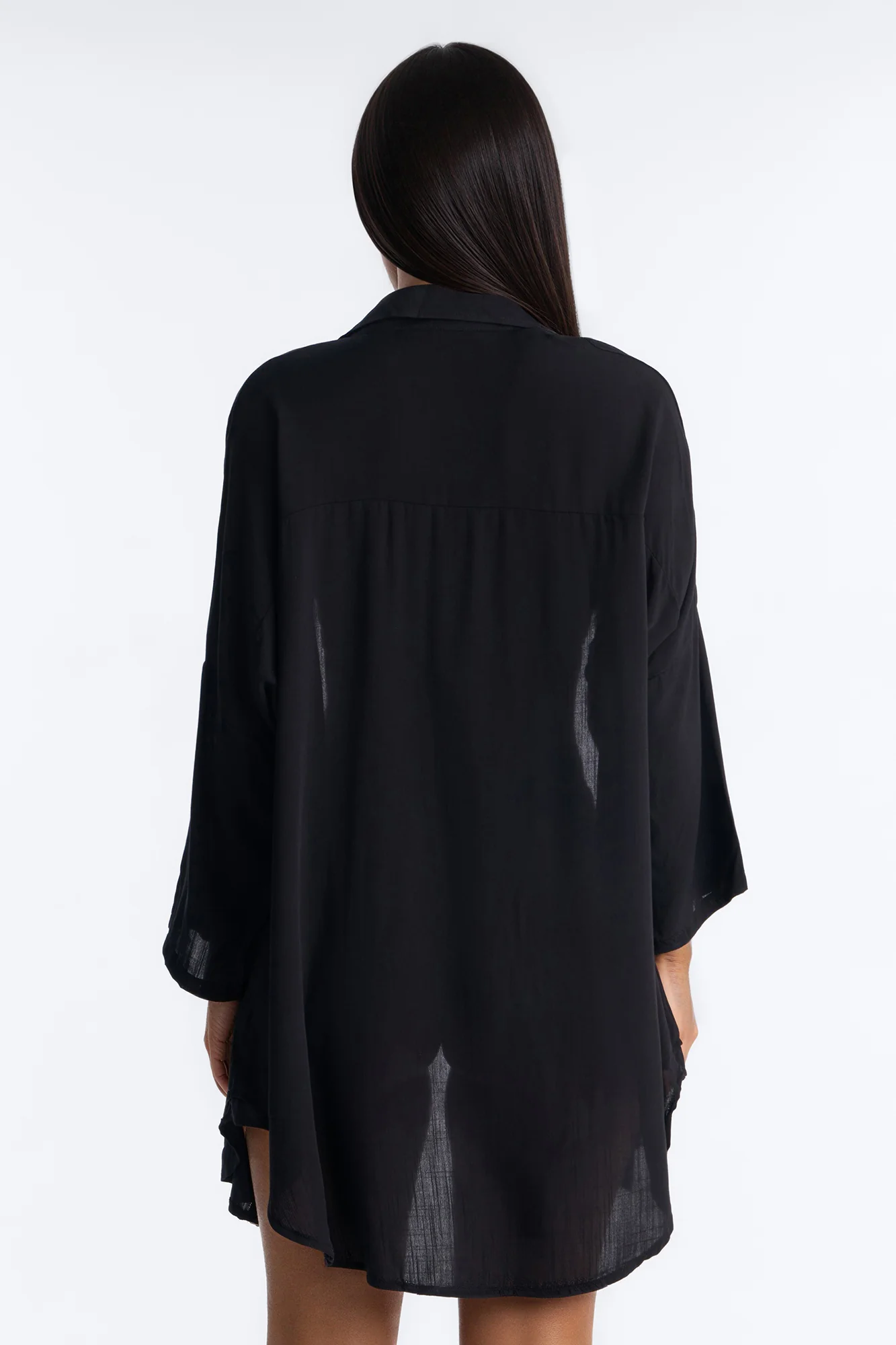 Ayleen Cover Up Long Sleeve Button Up Dress - Black - Image 3