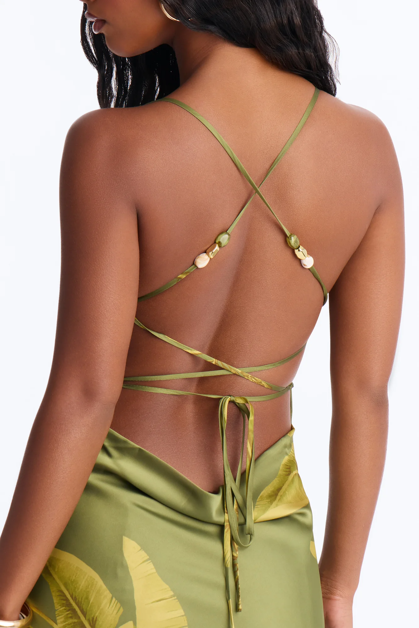 Aylin Floral Backless Satin Mini Dress - Olive/combo - Image 3