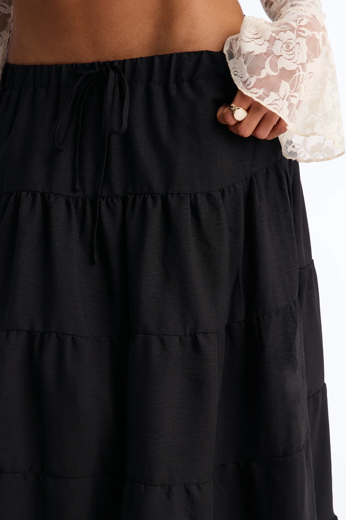 Aza Low Rise Tiered Maxi Skirt - Black - Image 3