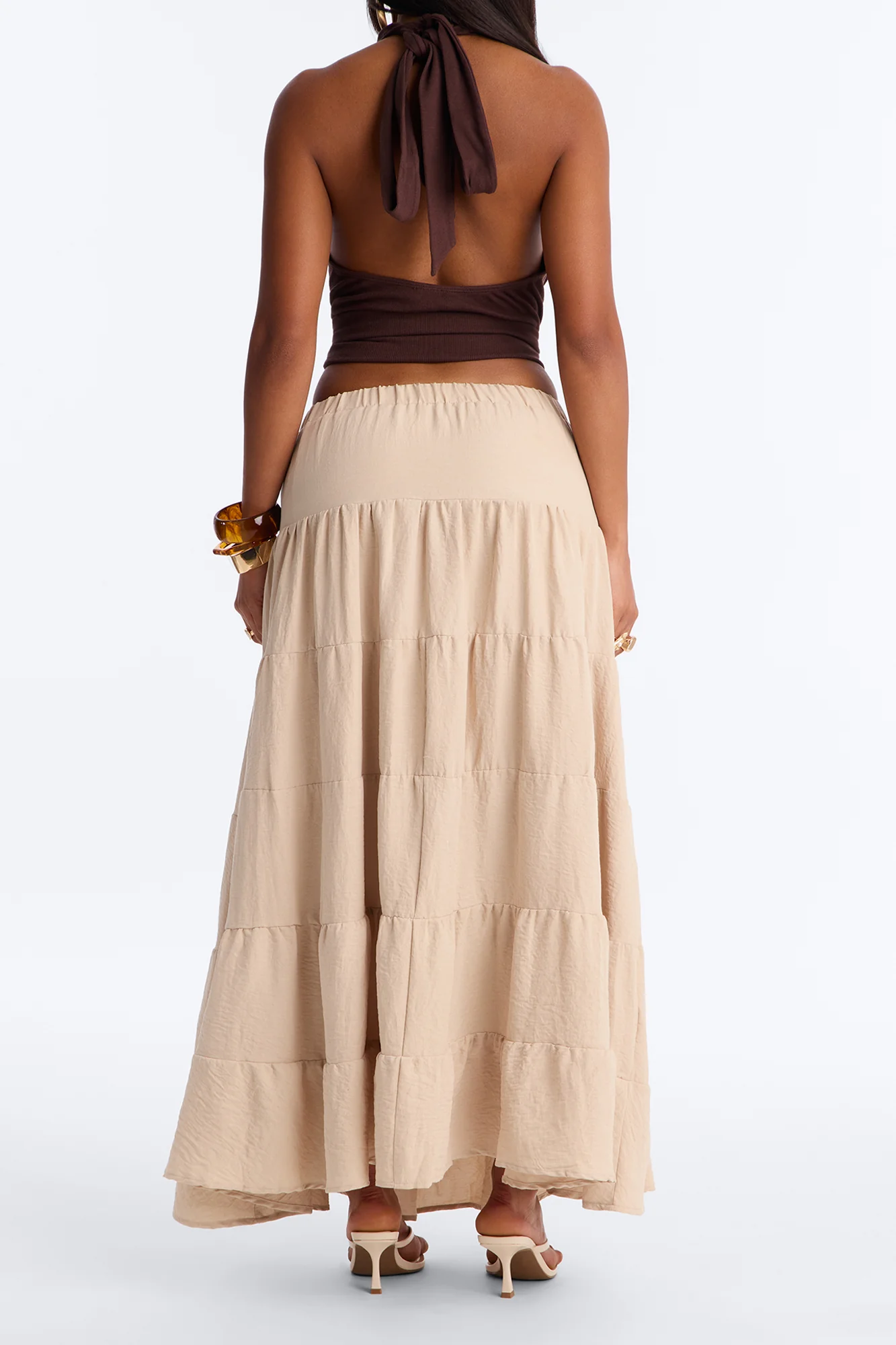 Aza Low Rise Tiered Maxi Skirt - Taupe - Image 4