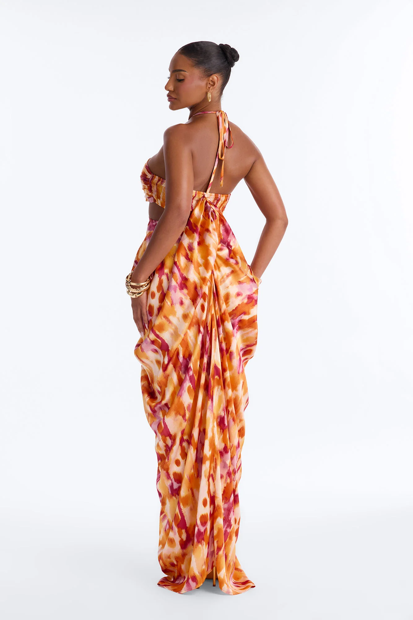 Azaria Satin Draped Maxi Dress - Orange/combo - Image 4