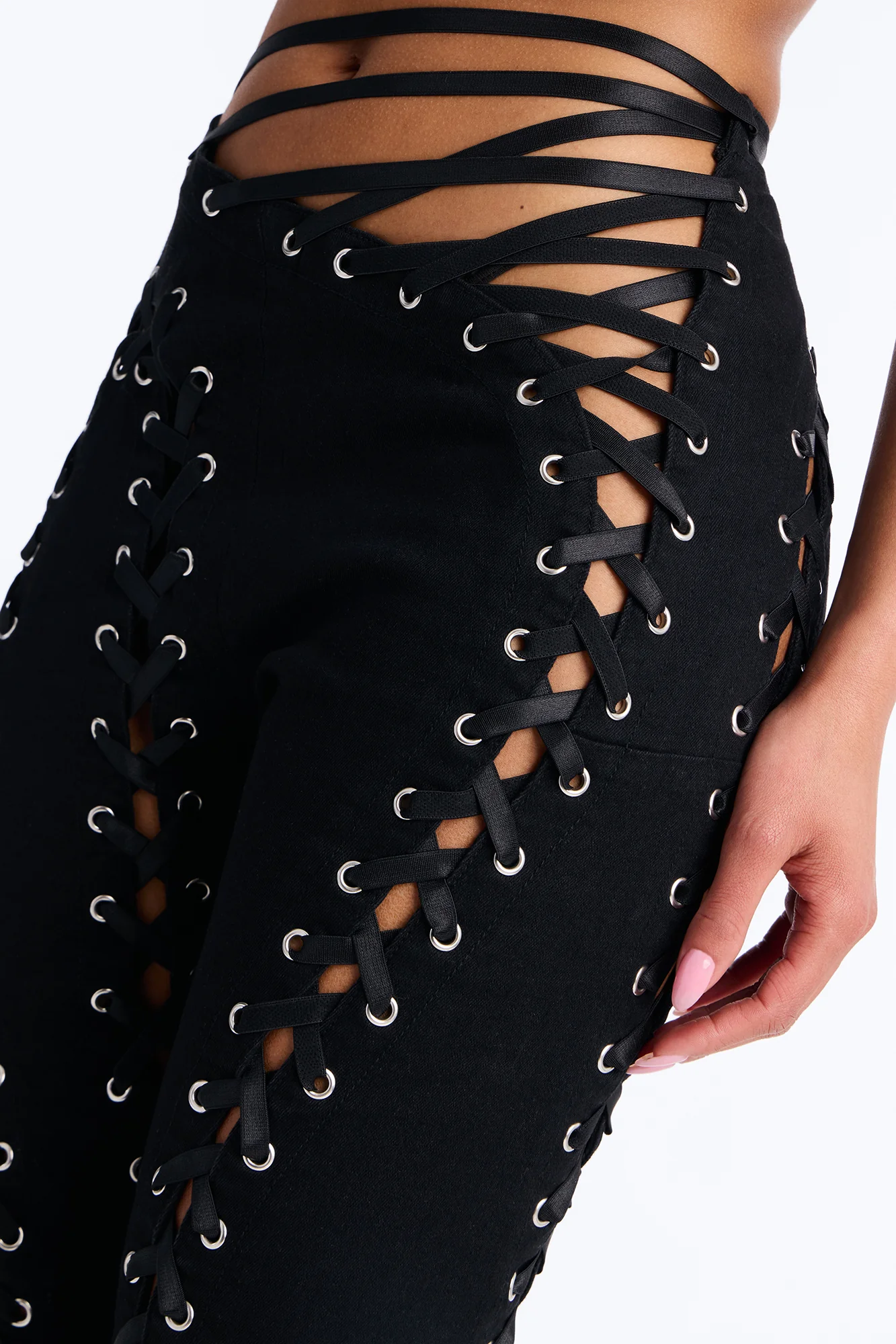 Bad Influence Lace Up Skinny Jeans - Black - Image 3