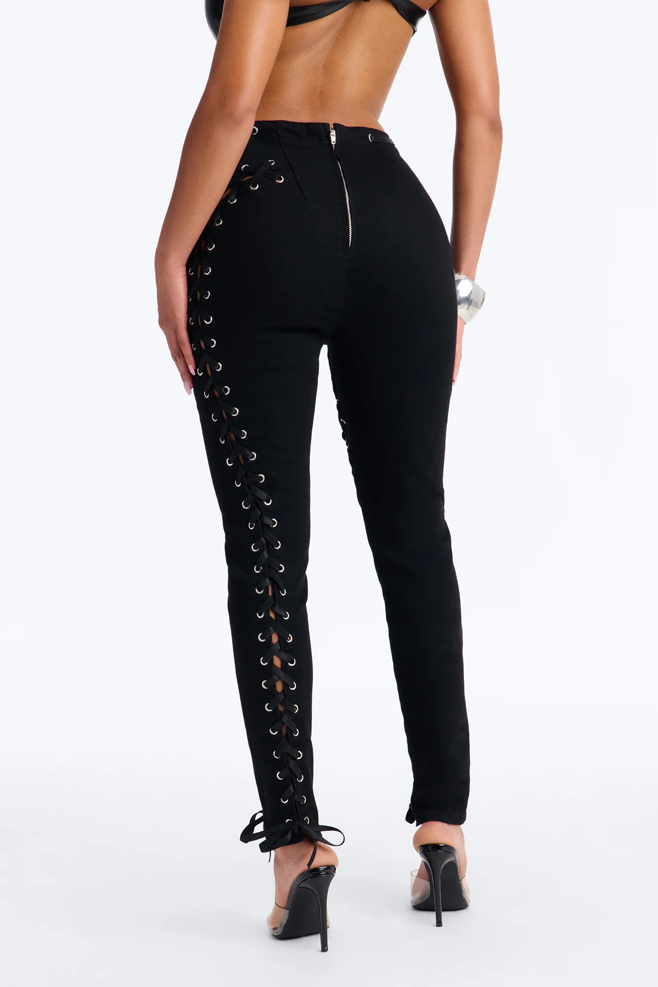 Bad Influence Lace Up Skinny Jeans - Black - Image 4