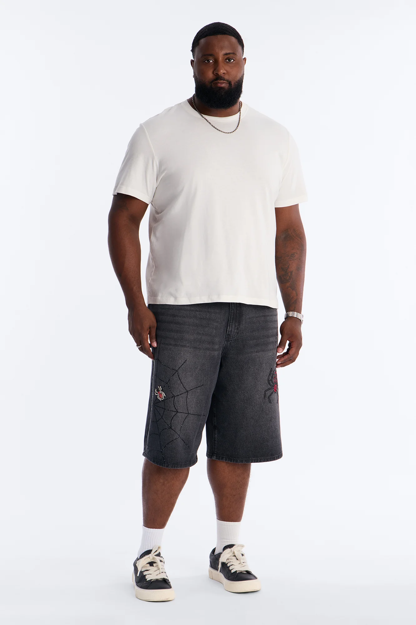 Baggy Black Widow Jeweled Denim Short - Black Wash - Image 7
