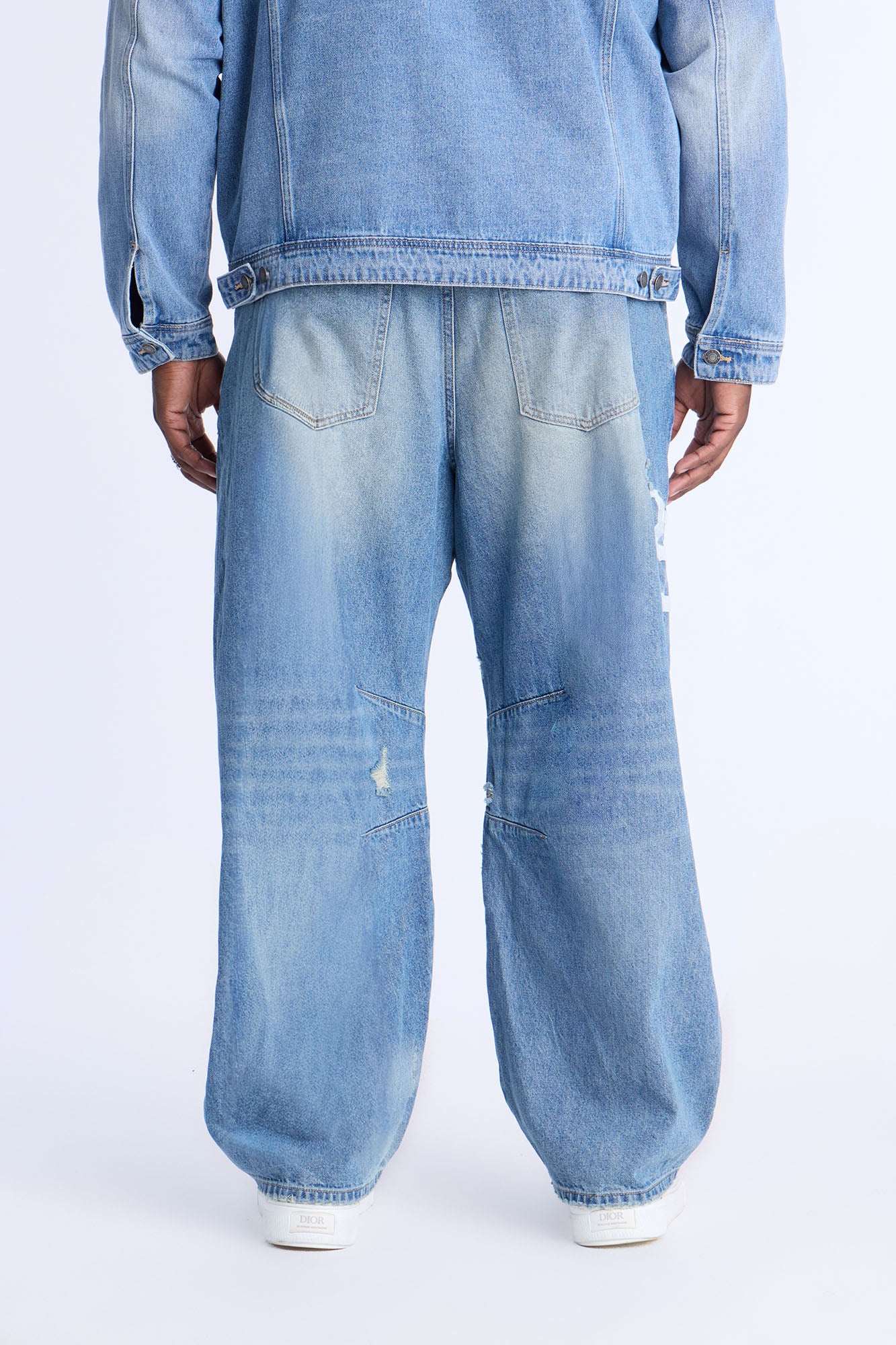 Baggy Blessed Script Embroidered Jean - Light Blue Wash - Image 8