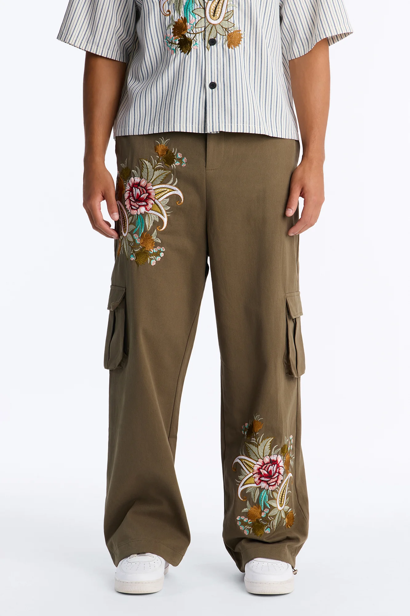 Baggy Bloomfall Paisley Cargo Pant - Olive/combo