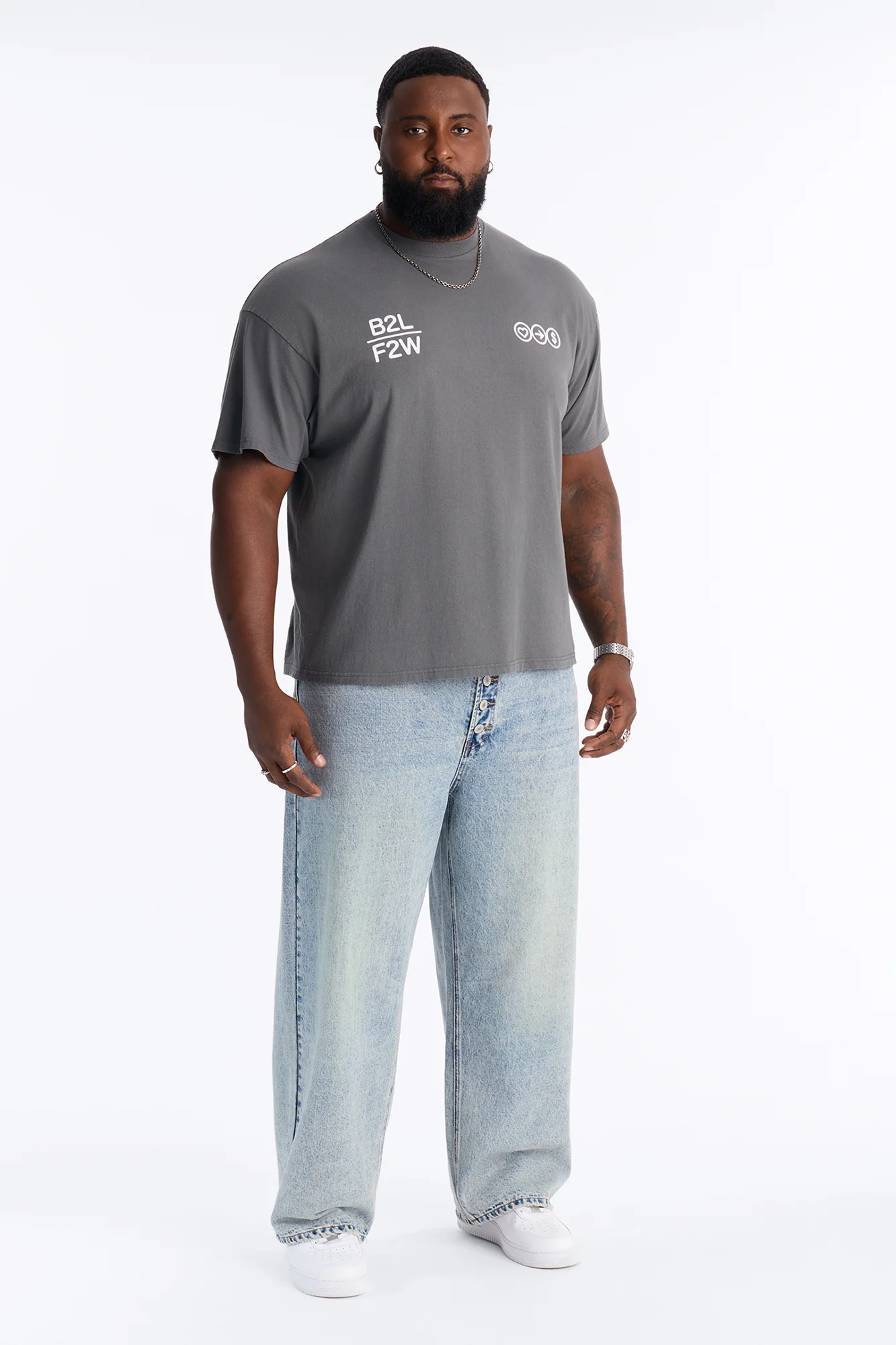 Baggy Button Riot Jeans - Light Blue Wash - Image 5