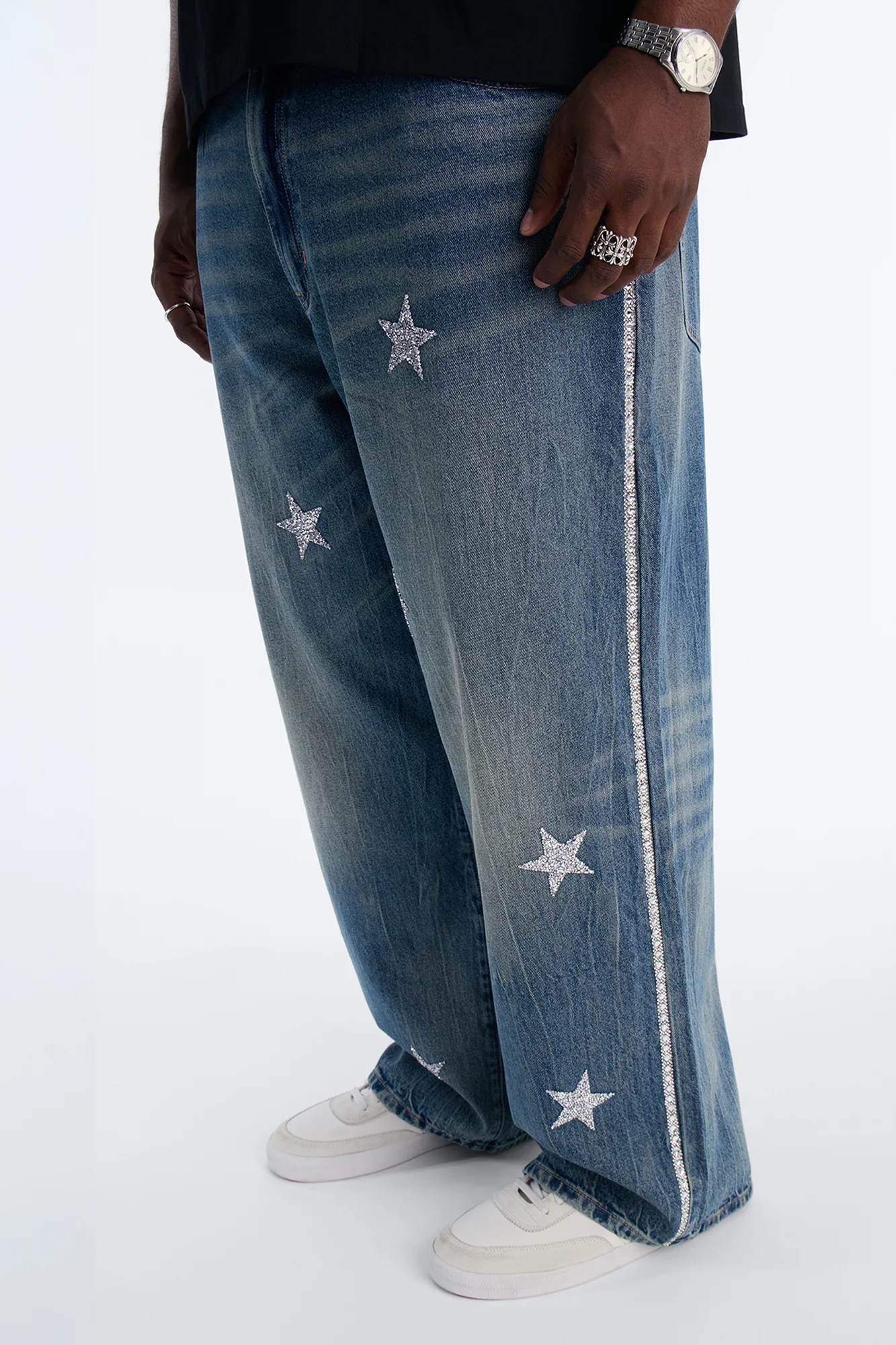Baggy Cosmic Star Tux Jean - Medium Blue Wash - Image 9