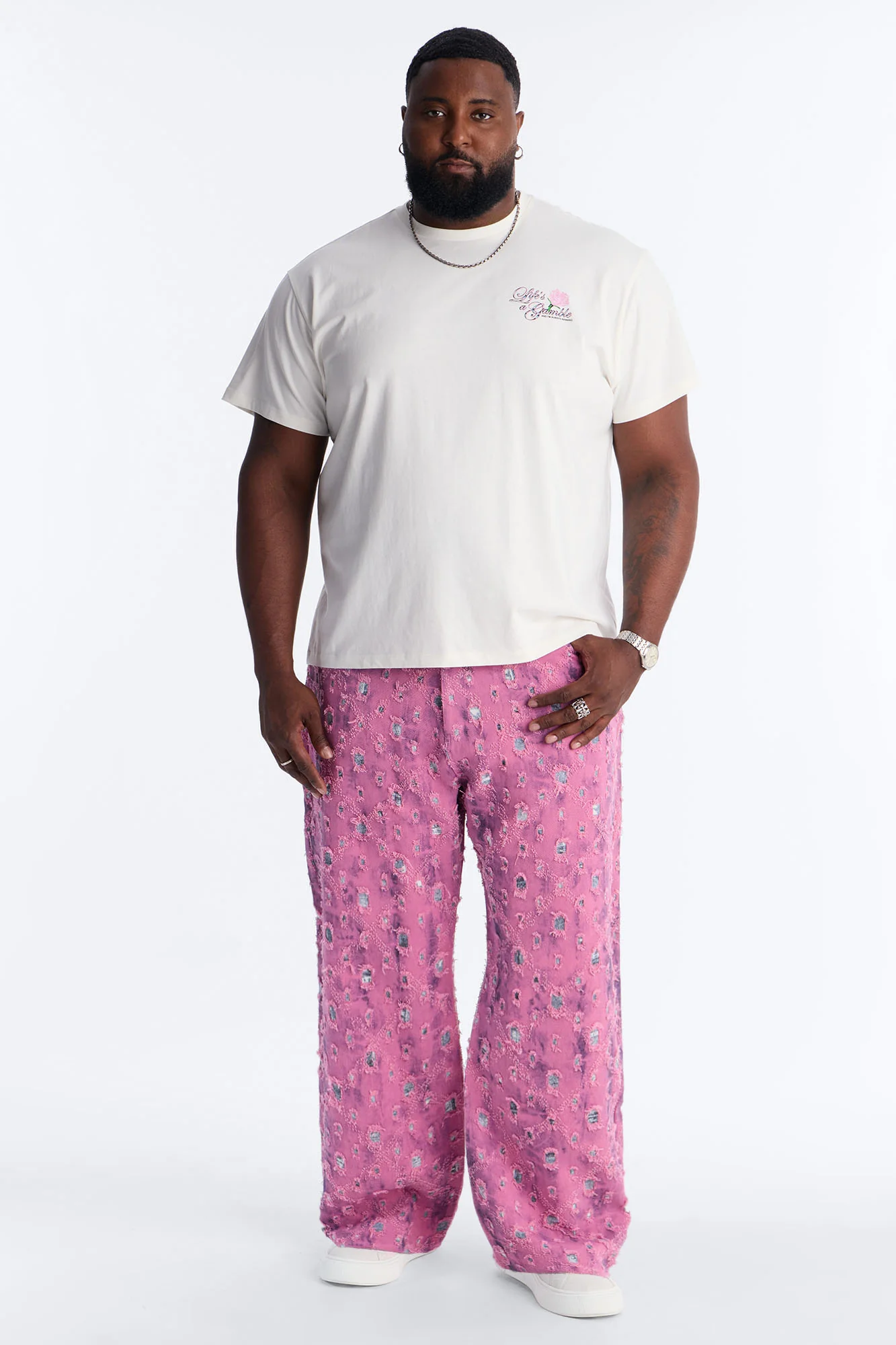 Baggy Frayed Illusions Jean - Pink - Image 6