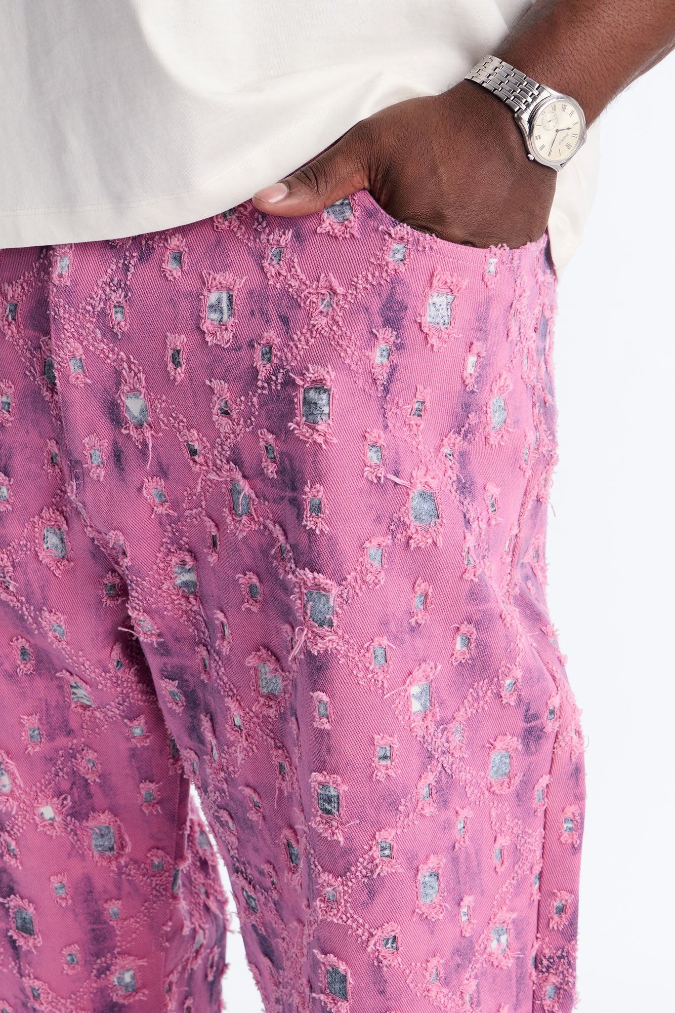 Baggy Frayed Illusions Jean - Pink - Image 8