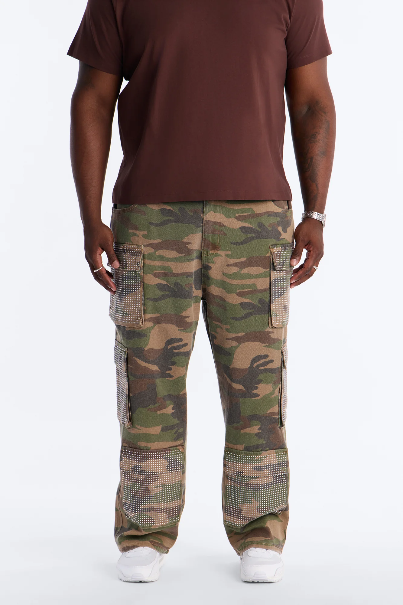 Baggy Rhinestone Combat Cargo Jean - Camouflage - Image 5