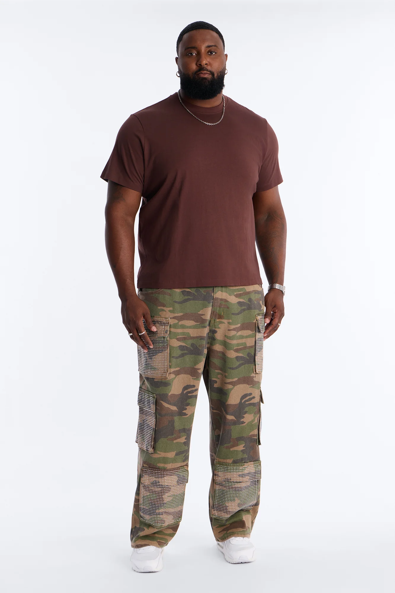 Baggy Rhinestone Combat Cargo Jean - Camouflage - Image 6