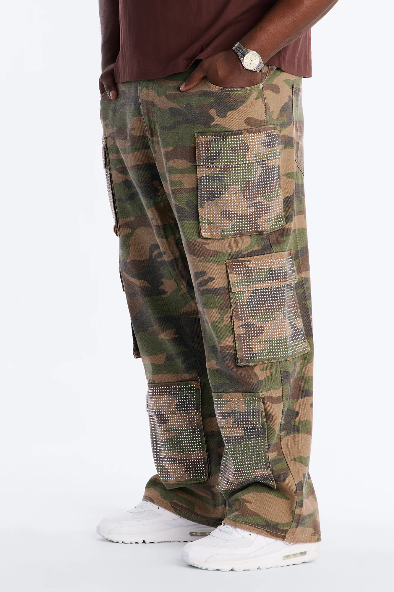 Baggy Rhinestone Combat Cargo Jean - Camouflage - Image 8