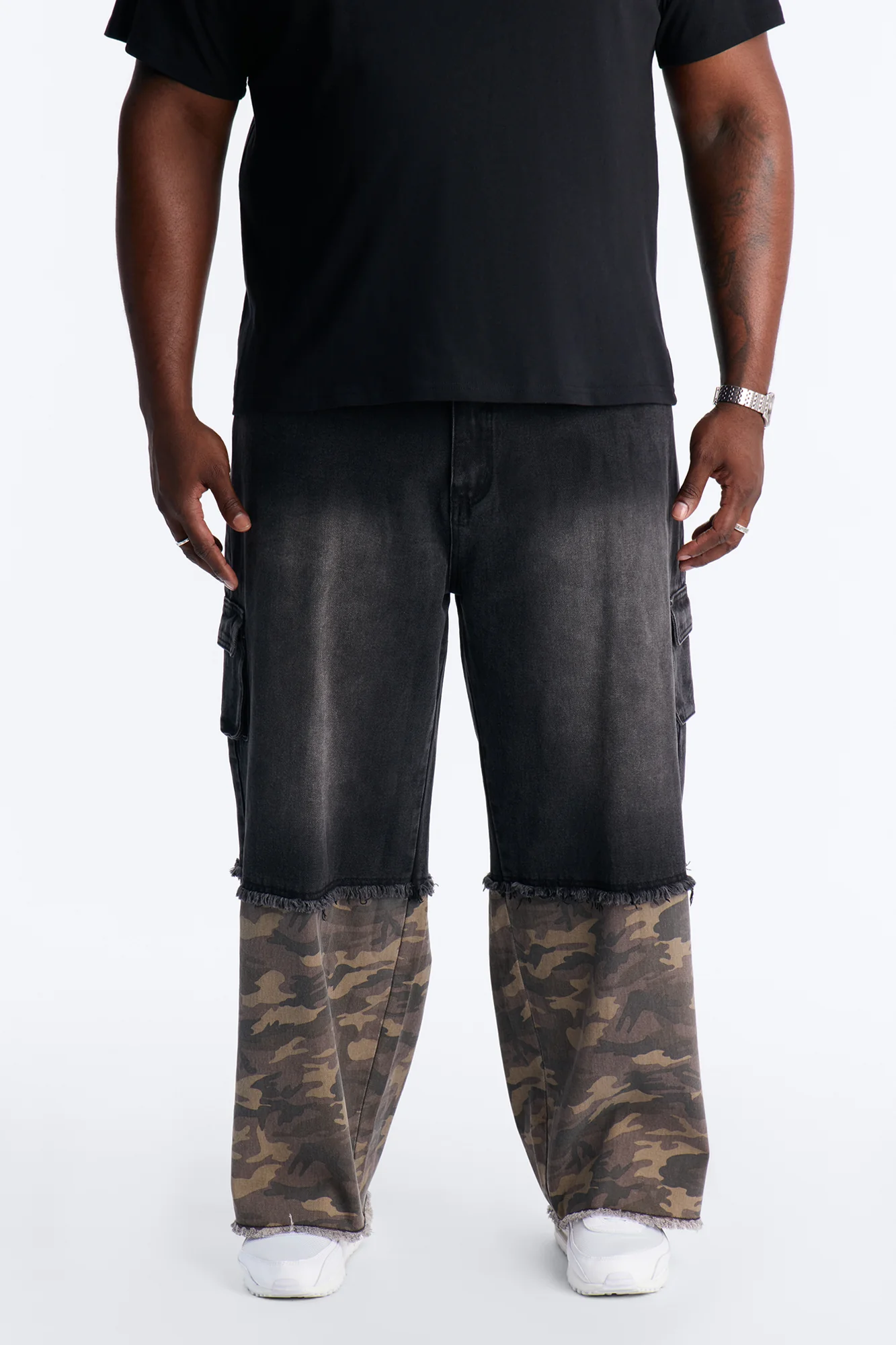 Baggy Safari Split Cargo Jean - Black Wash - Image 6