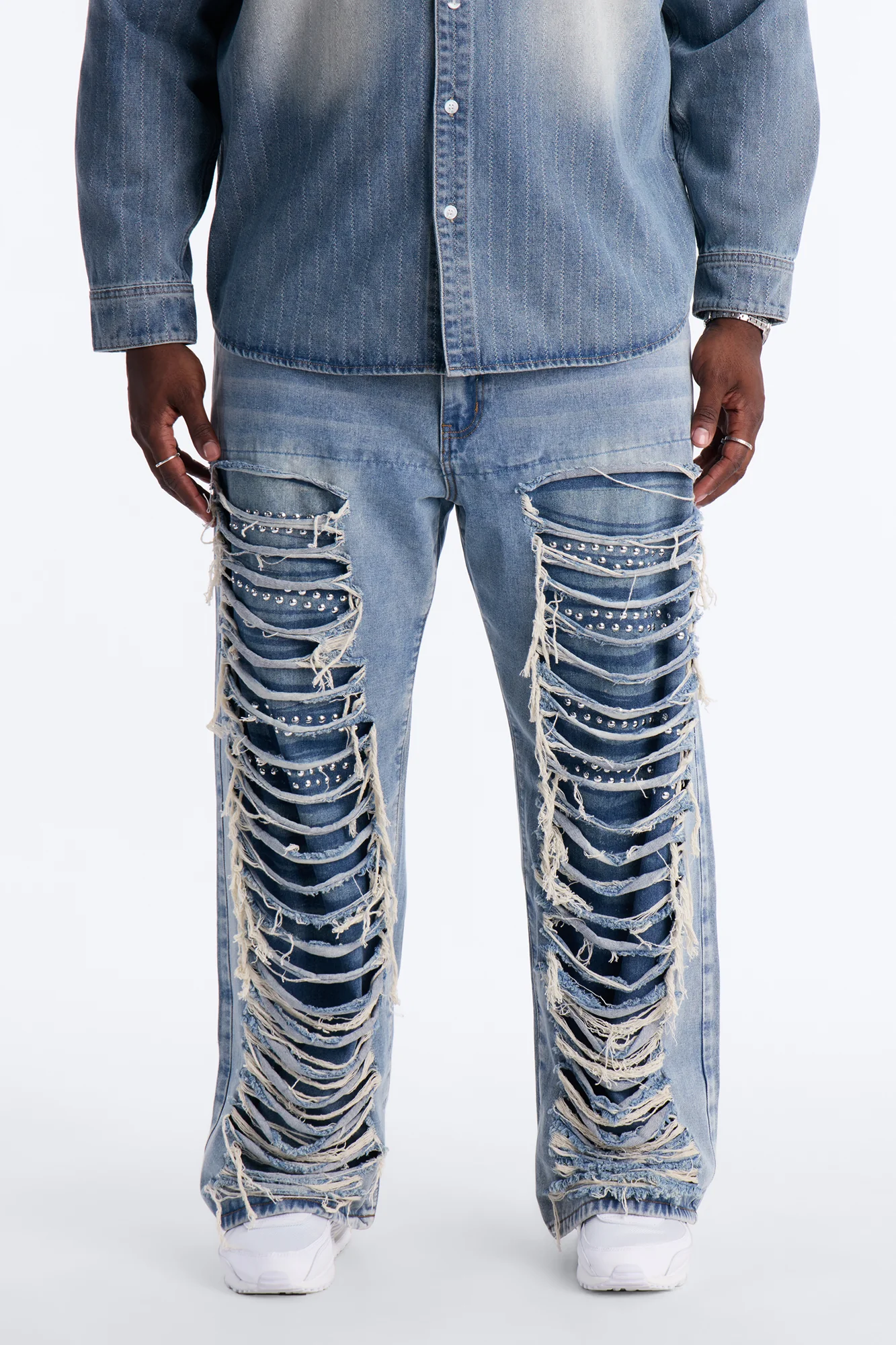 Baggy Studded Mayhem Jean - Light Wash - Image 6
