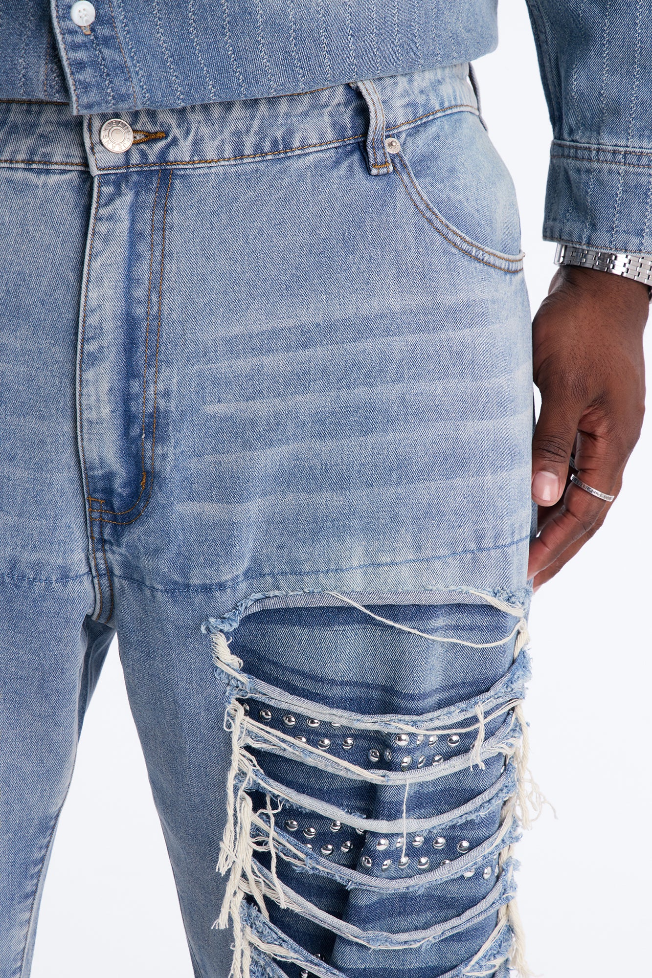 Baggy Studded Mayhem Jean - Light Wash - Image 8