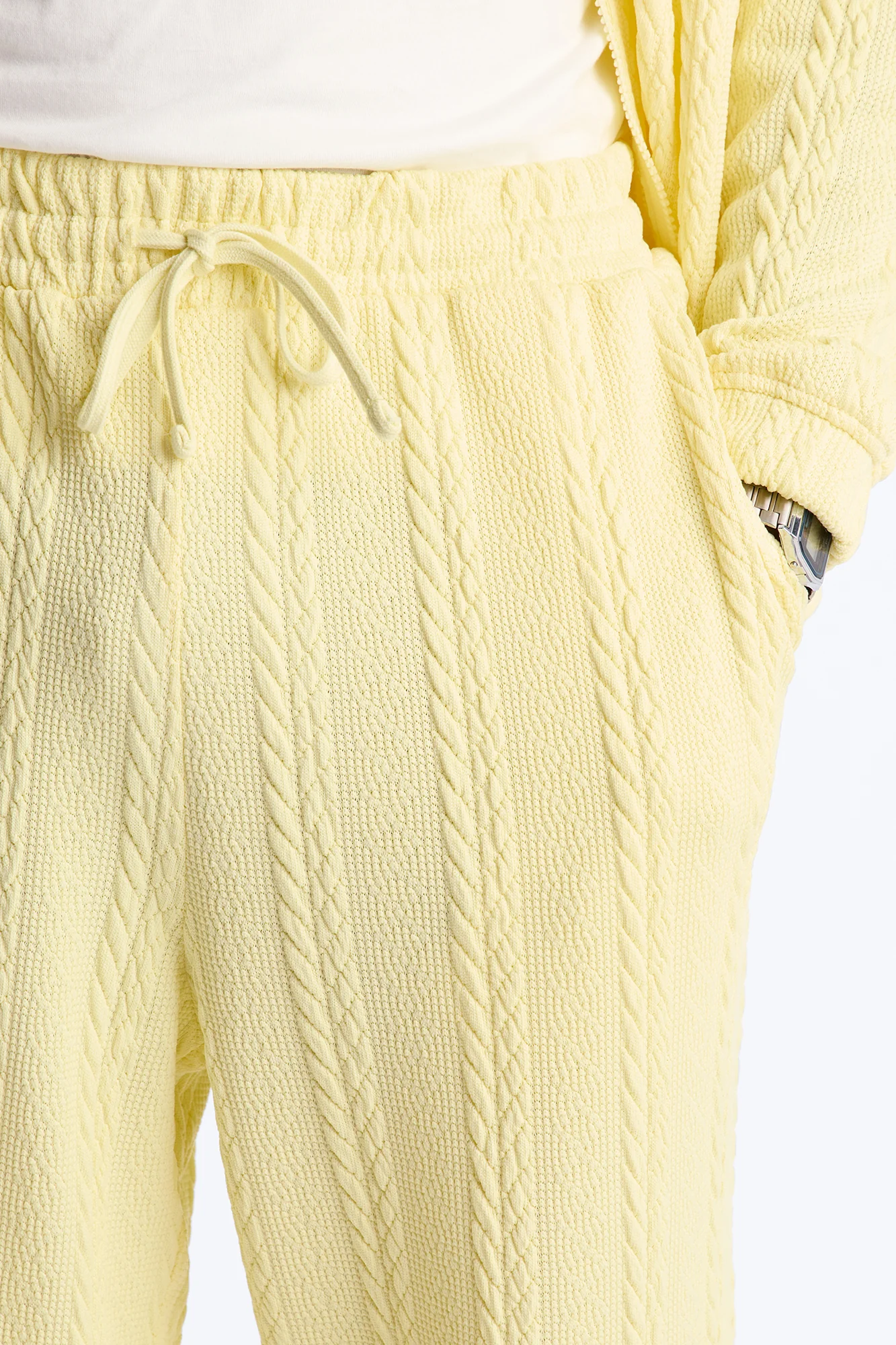 Baggy Textured Cozy Braided Pant - Butter Yellow - Image 3
