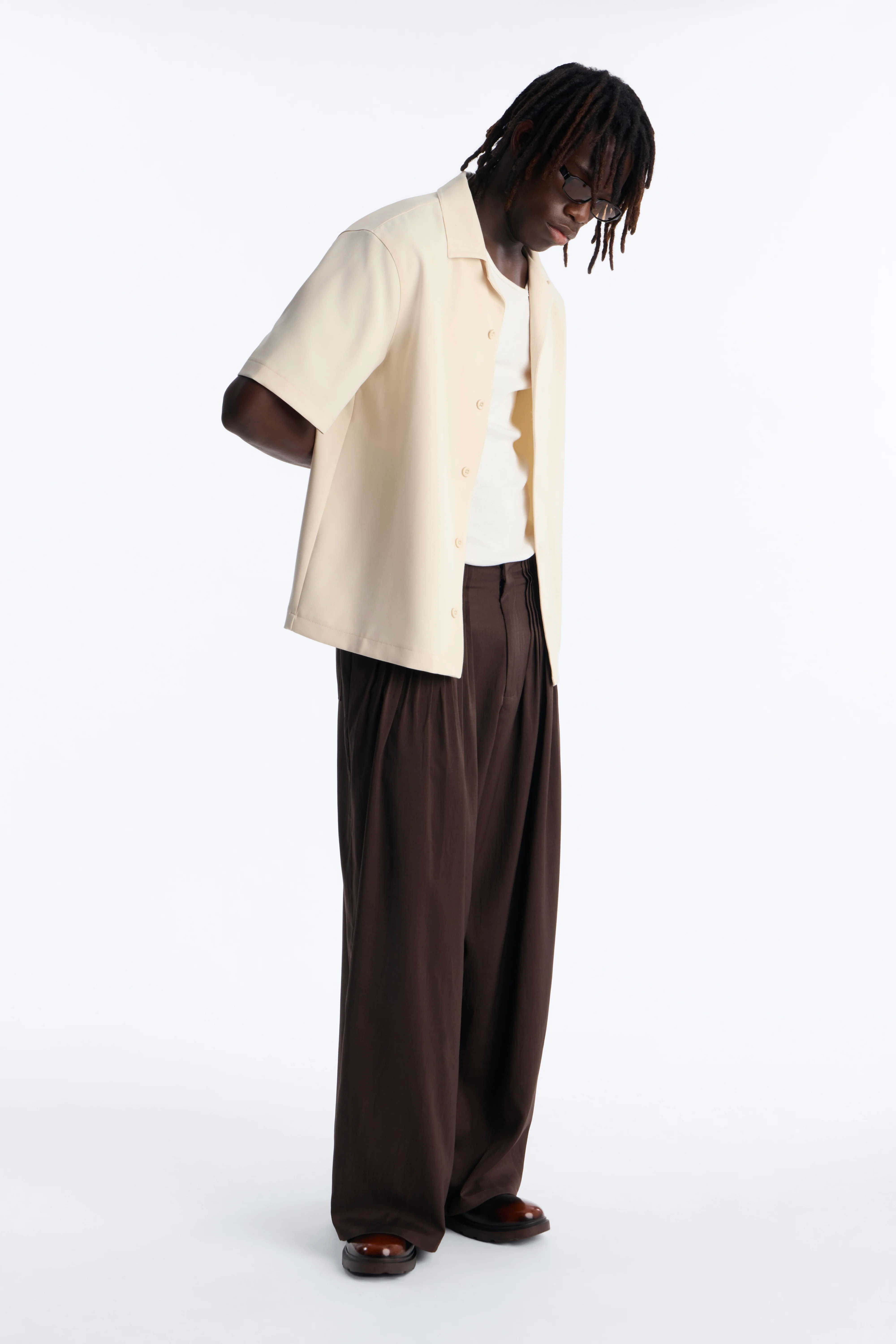 Baggy Tuxedo Pleated Trouser - Dark Brown - Image 2