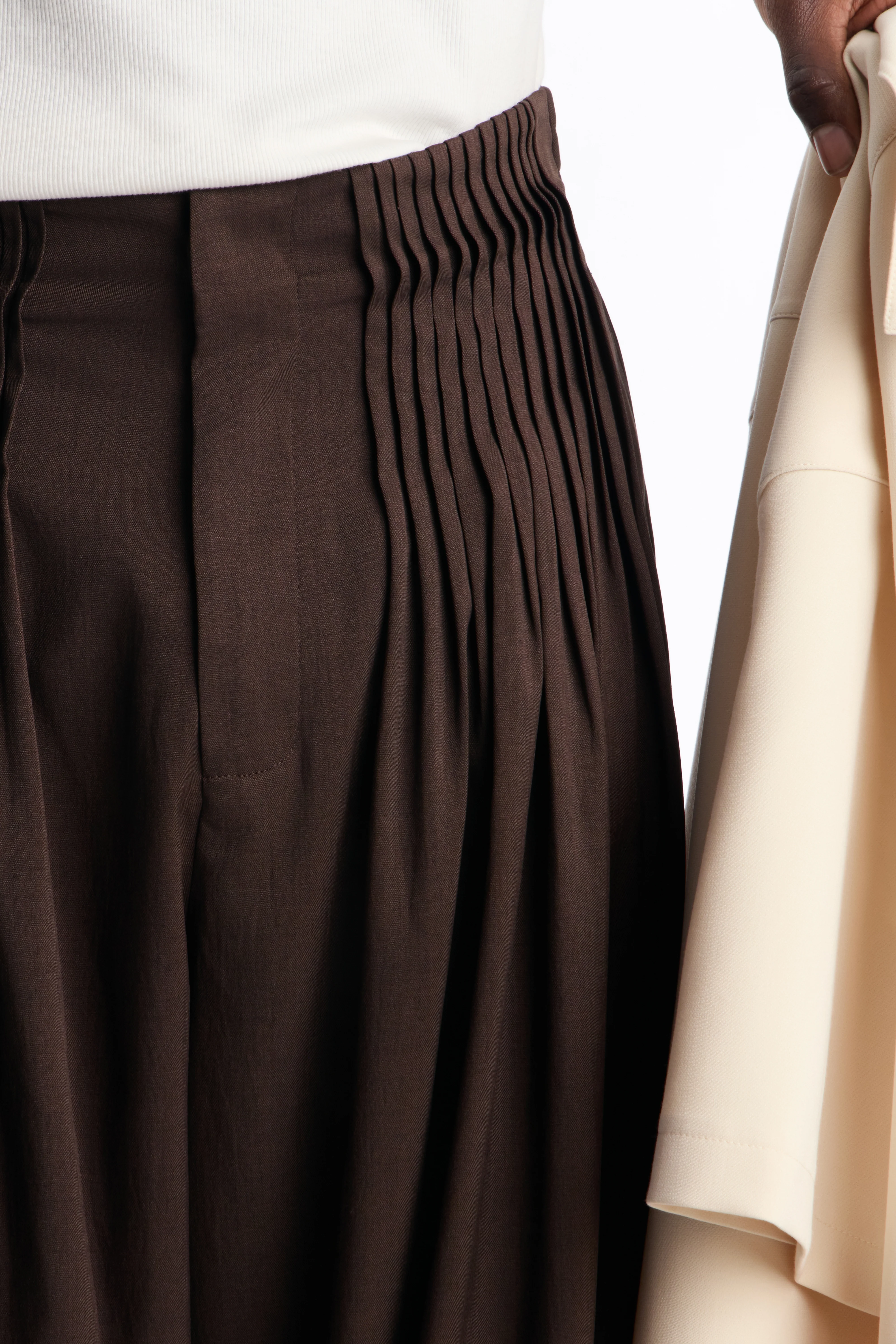 Baggy Tuxedo Pleated Trouser - Dark Brown - Image 3