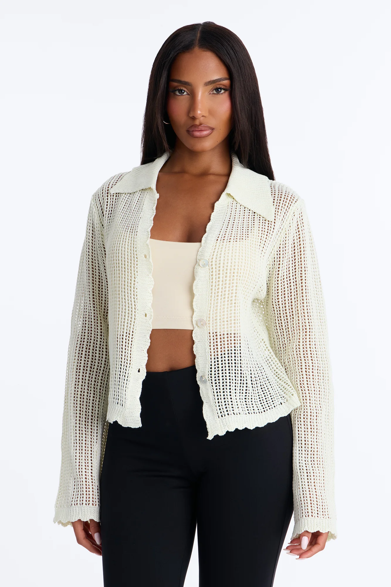 Bailey Crochet Long Sleeve Cropped Cardigan - Natural
