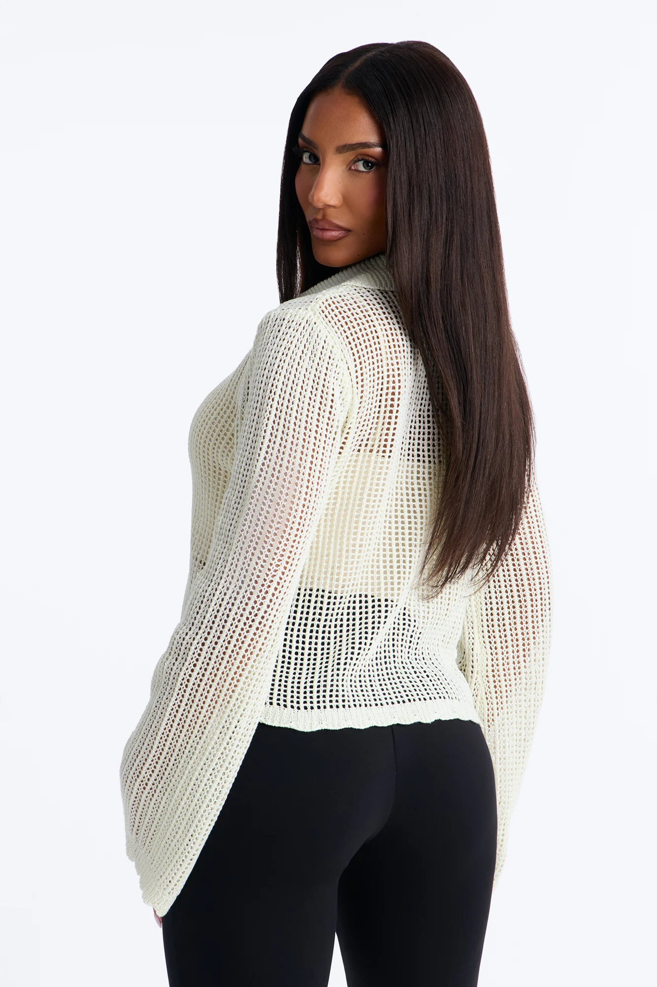 Bailey Crochet Long Sleeve Cropped Cardigan - Natural - Image 4