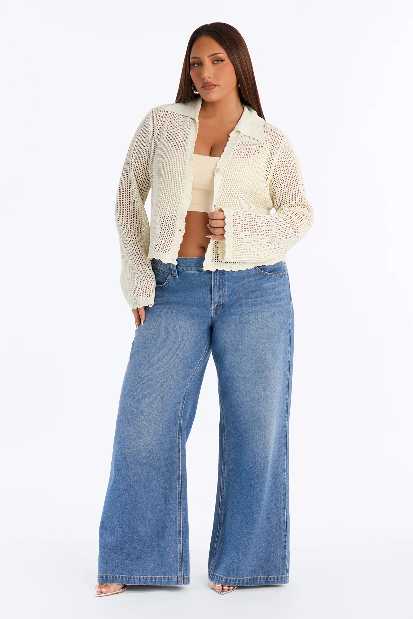 Bailey Crochet Long Sleeve Cropped Cardigan - Natural - Image 5